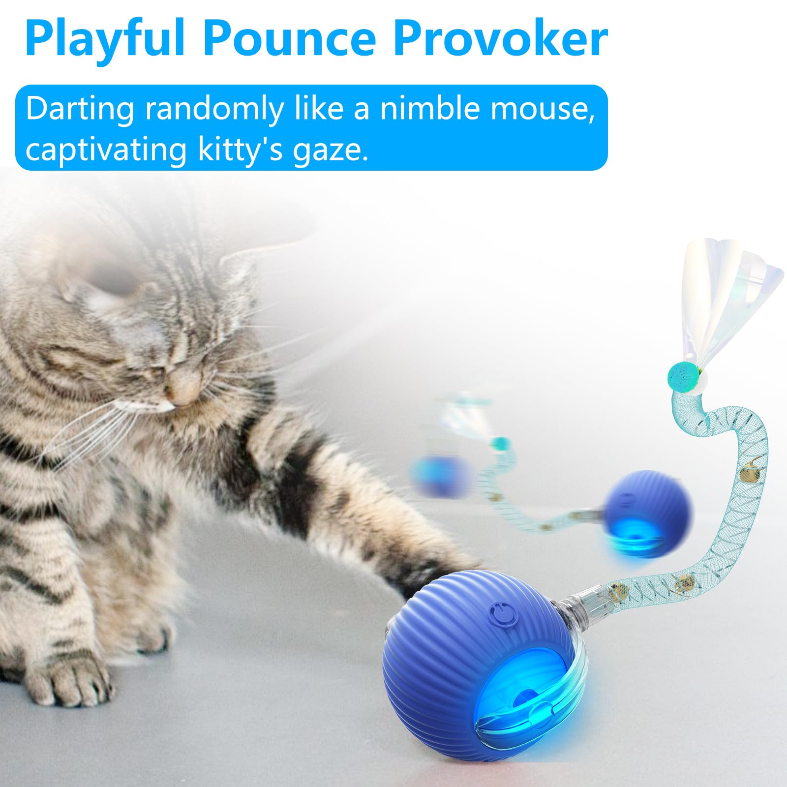 Lordtec Interactive Cat Toys For Indoor Cats, Interactive Cat Ball Toy With Elastic Mesh Tail, Automatic Cat/Kitten Toys With Ch