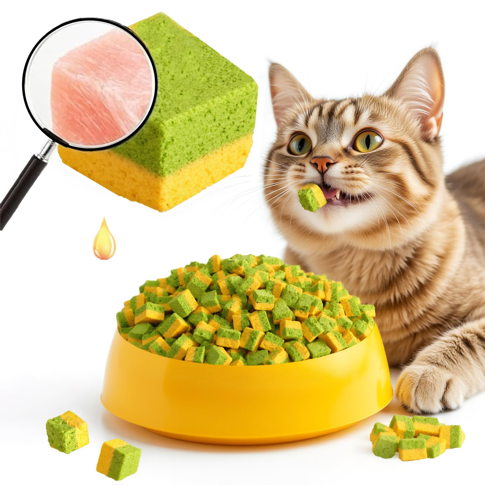 GREMBEB Cat Toy Grass Treats Freeze Dried 2 in 1 250g Fish Oil Chicken Cats Chew Grass Pellet Kitten Catnip for Hairball Removal
