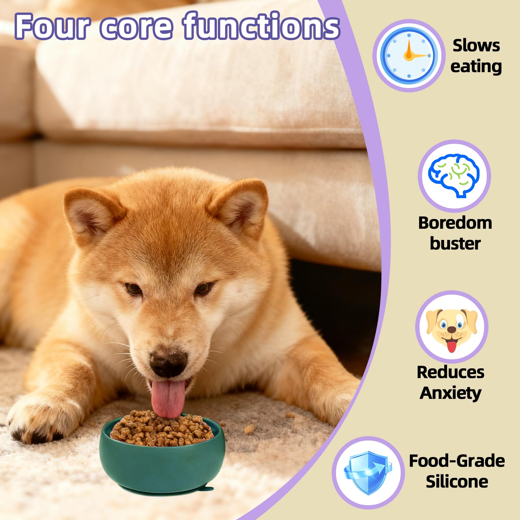 Deep Green Slow Feeder Dog Bowl for Large Breed & Puppies - Prevents Bloat & Improves Digestion - Non-Slip Dog Puzzle Toy with S