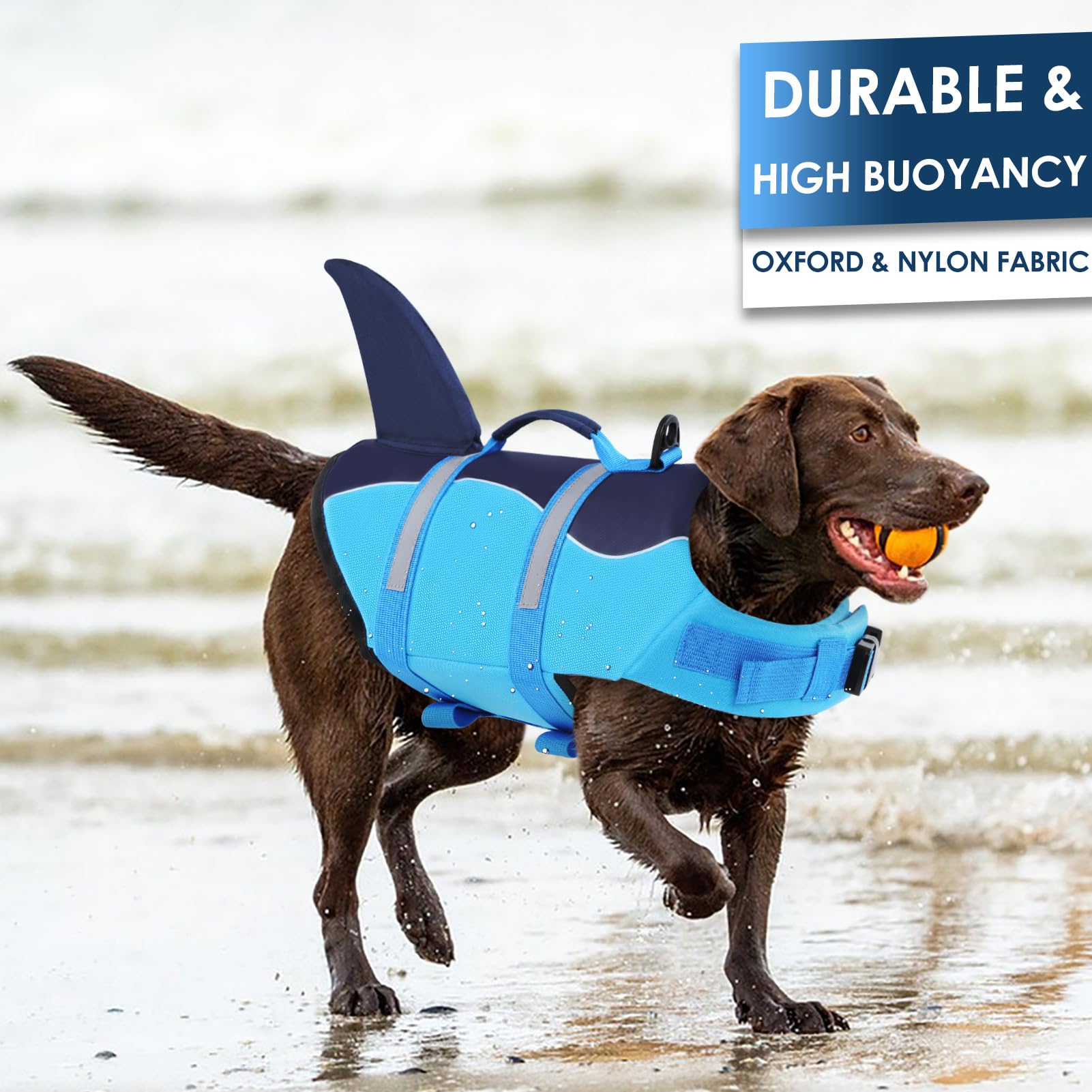 Aofitee Dog Life Vest For Swimming, Shark Dog Life Jacket Large, High Flotation Dogs Swimming Vest With Rescue Handle And Reflec
