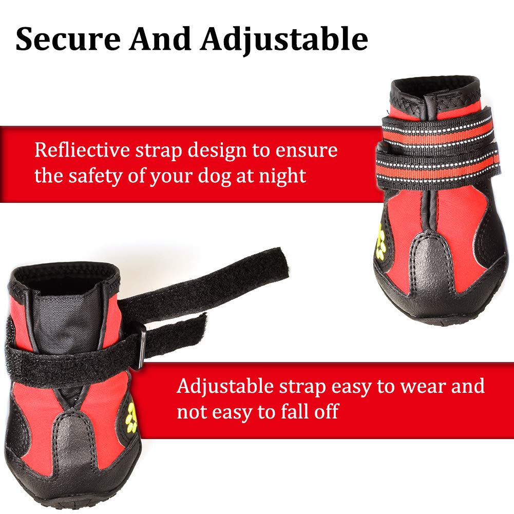 Covertsafe& Dog Boots For Dogs Non-Slip, Waterproof Dog Booties For Outdoor, Dog Shoes For Medium To Large Dogs 4Pcs With Rugged Sole Black-Red, Size 1: (2.3 Inch X1.6 Inch)(L*W) For 10-23 Lbs
