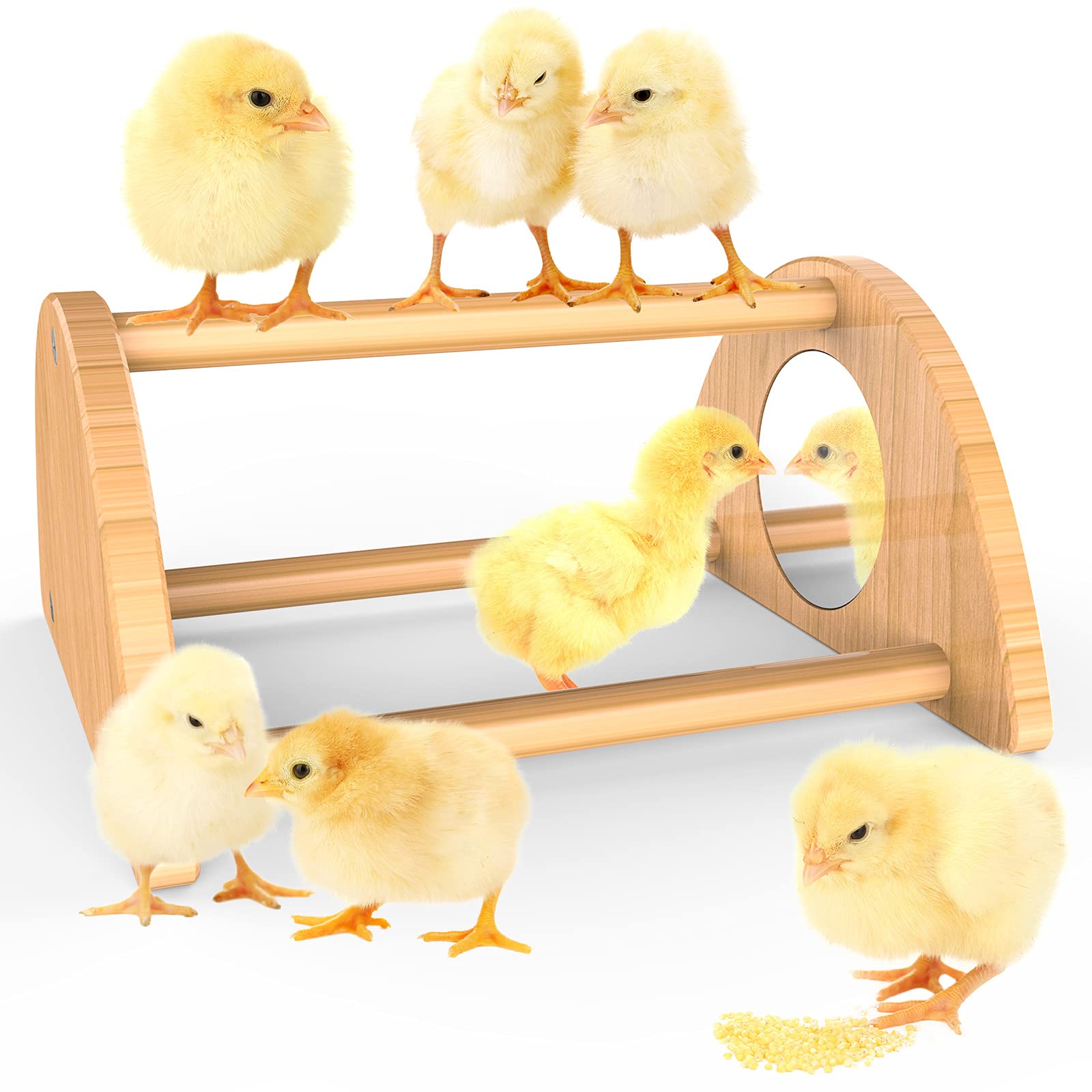 Ensayeer Mini Chick Perch With Mirror, Strong Bamboo Roosting Bar For Coop And Brooder, Training Perch For Baby Chicks, El Pollitos, La Pollita, Easy To Assemble And Clean, Fun Toys For Chick