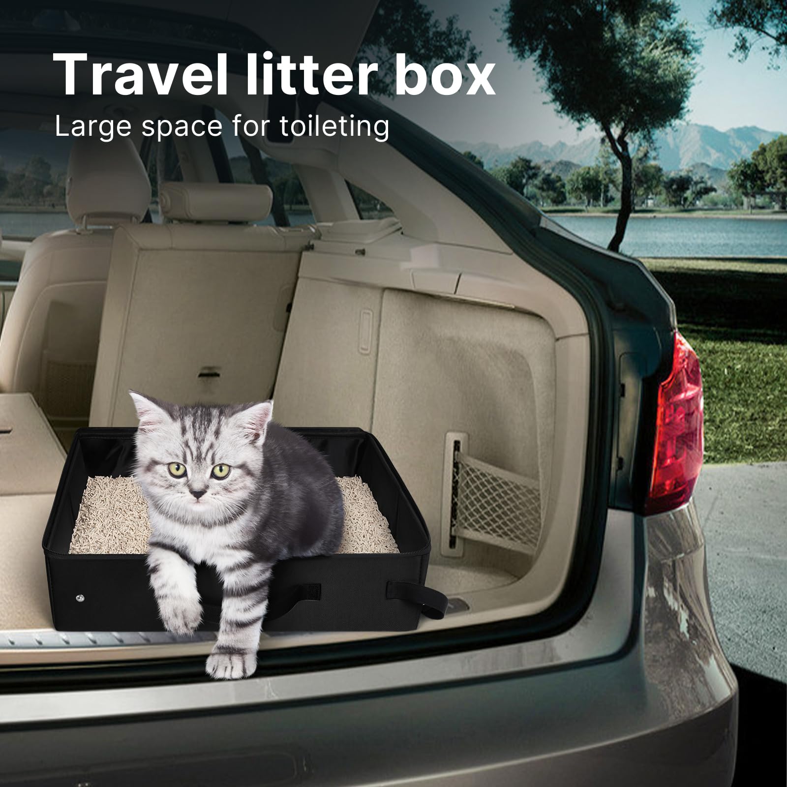 Portable Cat Litter Box, Leak Proof, Foldable,18X14X5.5In Black,Perfect For Hotel Stays And Road Trips