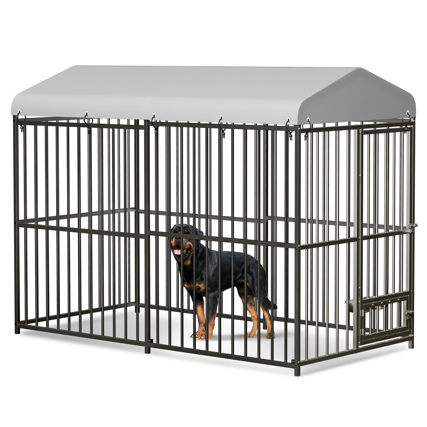 Large Outdoor Dog Kennel with Waterproof Cover, Large Dog House with Feeding Doors, Heavy Duty Dog Enclosures for Garden Backyar