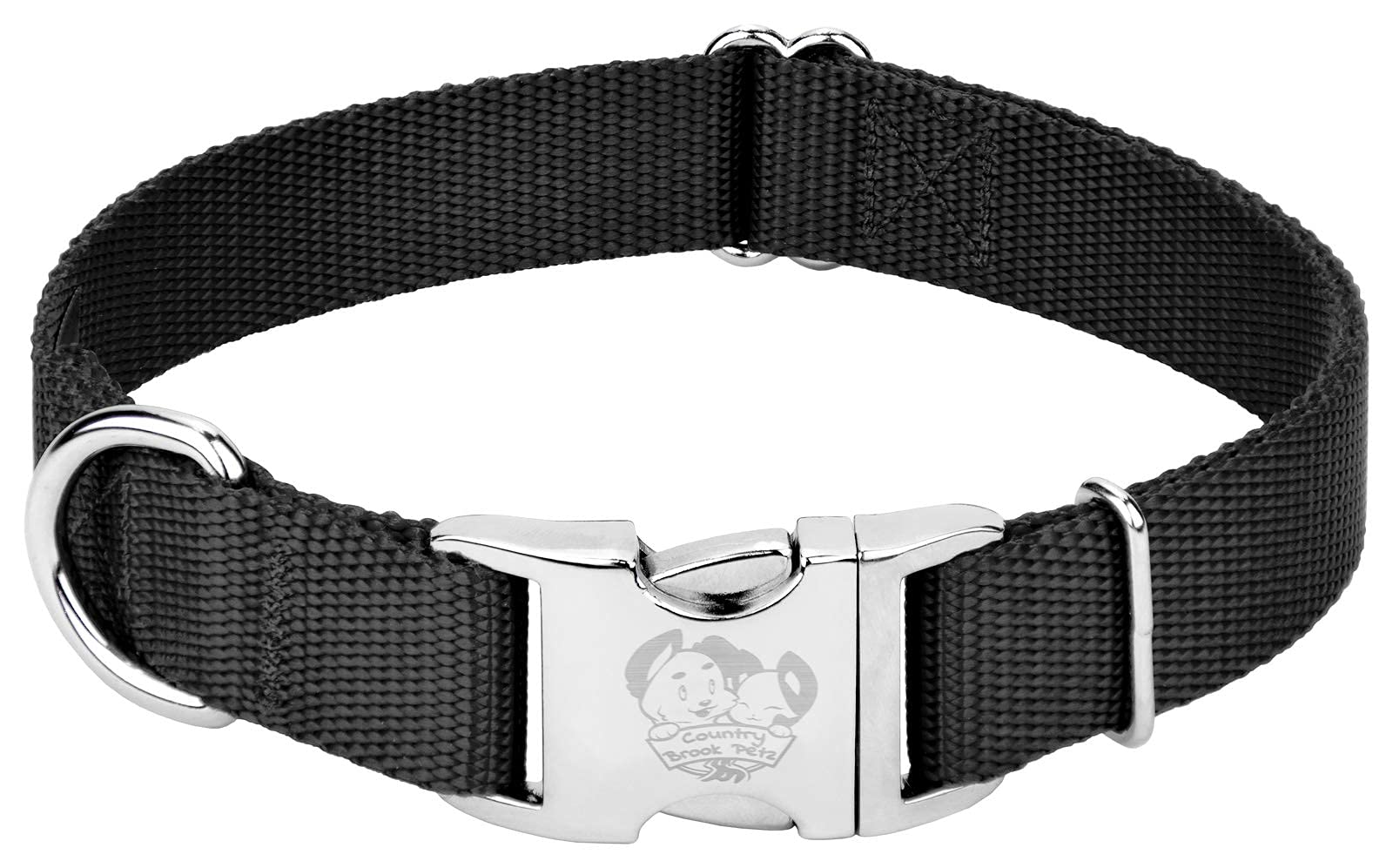 Country Brook Design - Vibrant 30+ Color Selection - Premium Nylon Dog Collar With Metal Buckle (Medium, 3/4 Inch, Black)