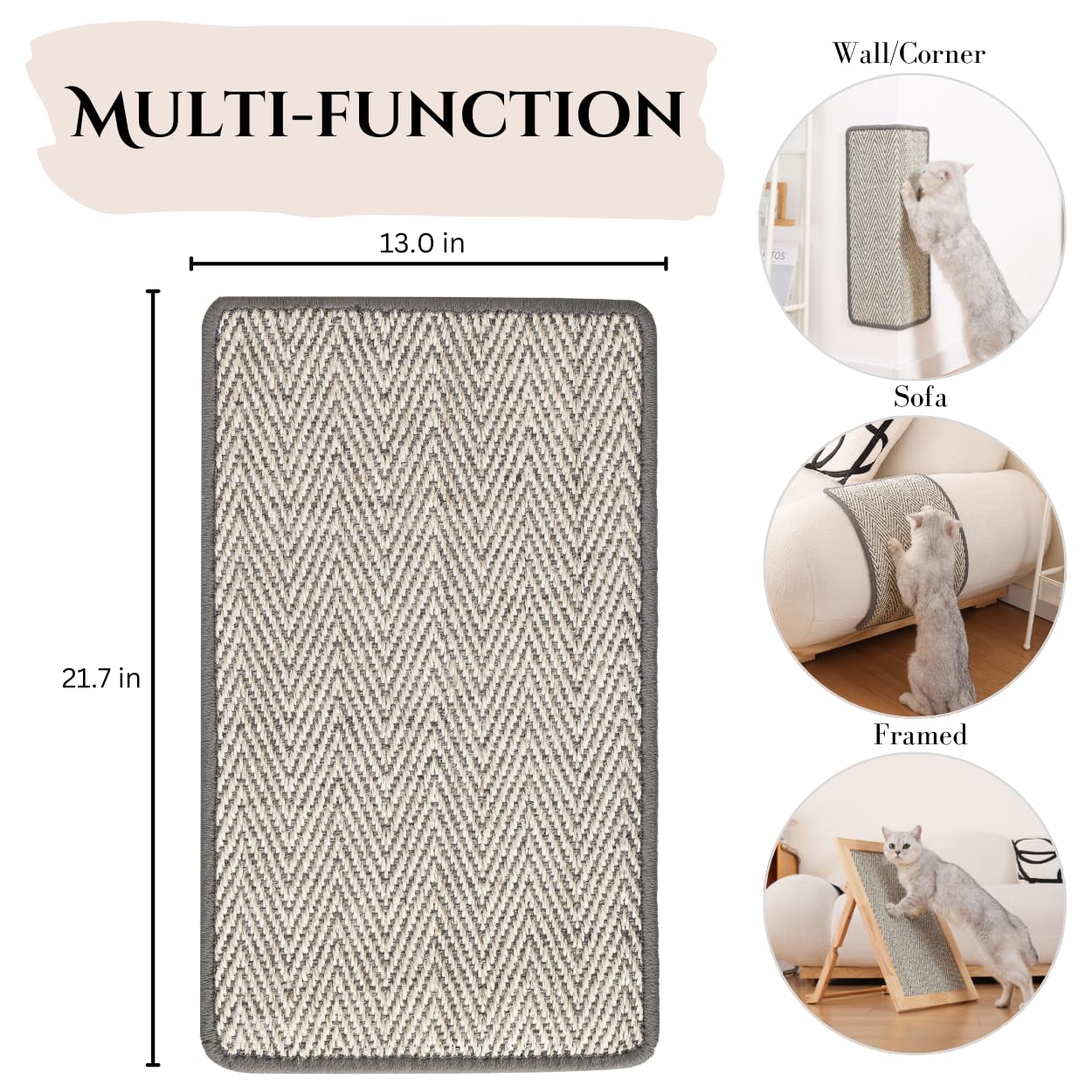 Furrther Boho Sisal Cat Scratcher Mat With Adhesive Strips (Scratch Protector For Carpet, Sofa, Wall, Corner Furniture), Durable