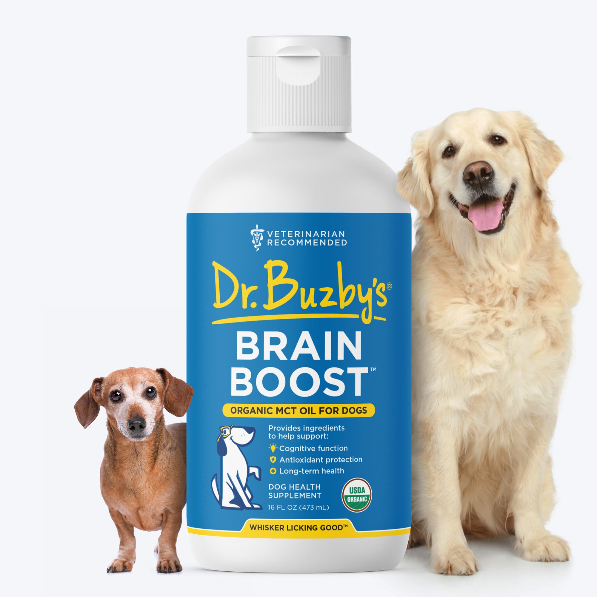 Dr. Buzbys Brain Boost Organic MCT Oil for Dogs, 16 Oz Human Grade MCTs C8, C10, Senior Dog Dementia, Made from Pure Organic Coc