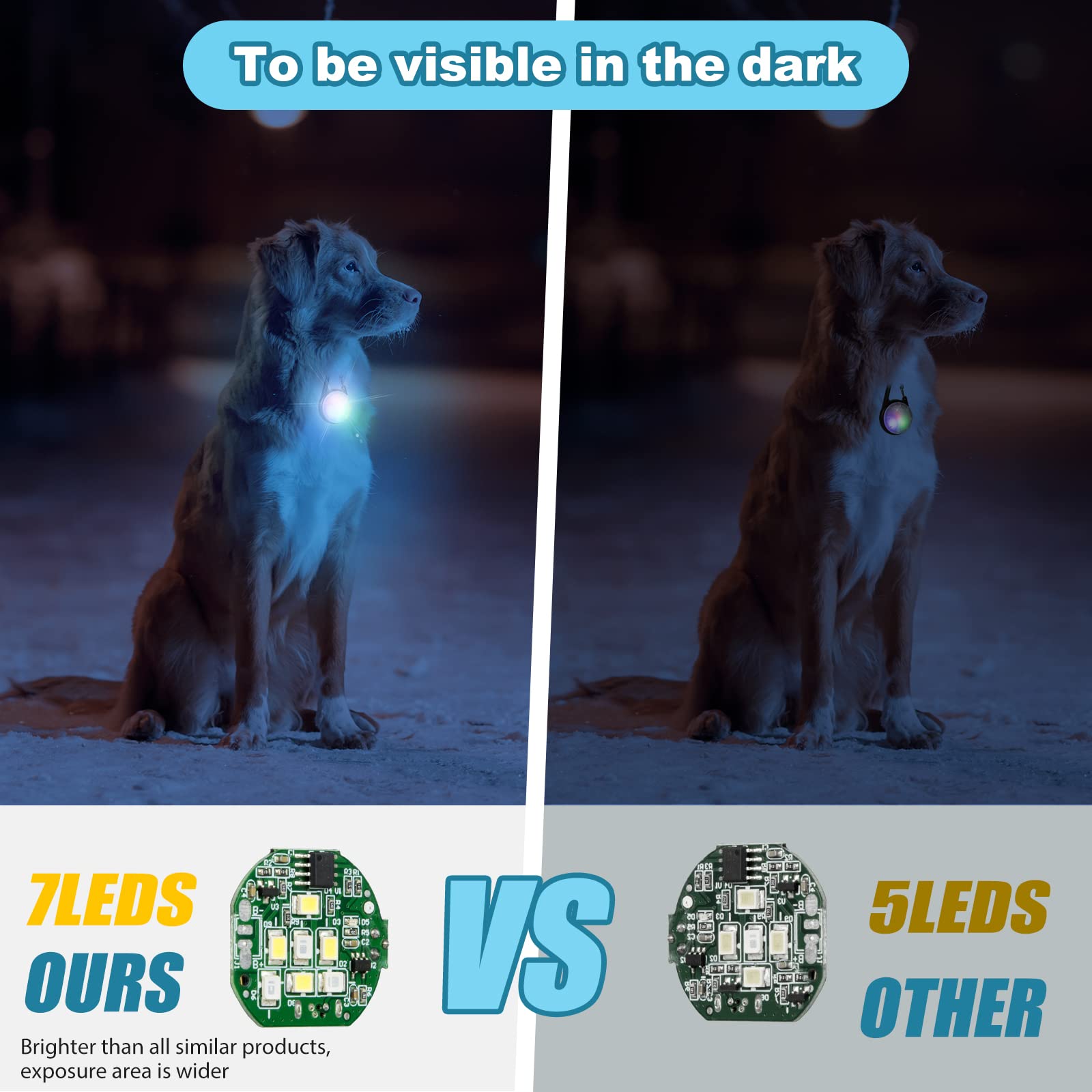 4 Modes Dog Lights for Night Walking, IP68 Waterproof Dog Collar Light, High Capacity Rechargeable Collar Lights for Night Time