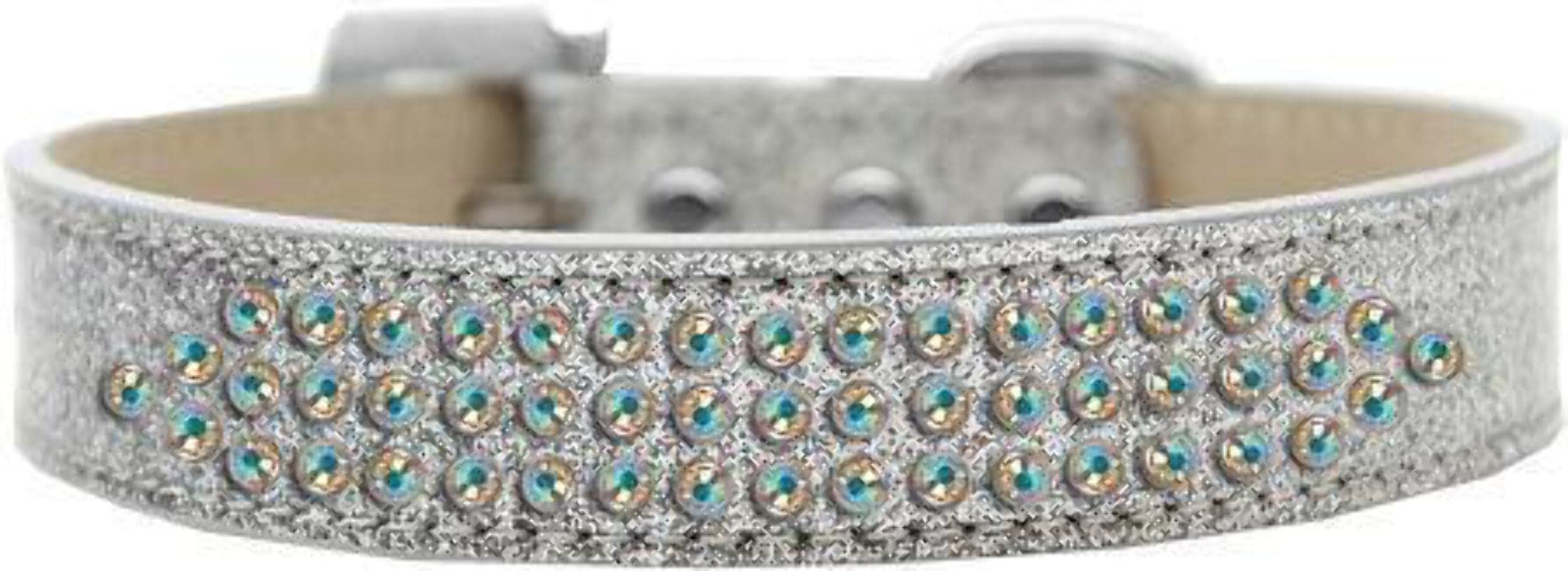Mirage Pet Products Three Row AB Crystal Ice Cream Dog Collar, Size 14, Silver