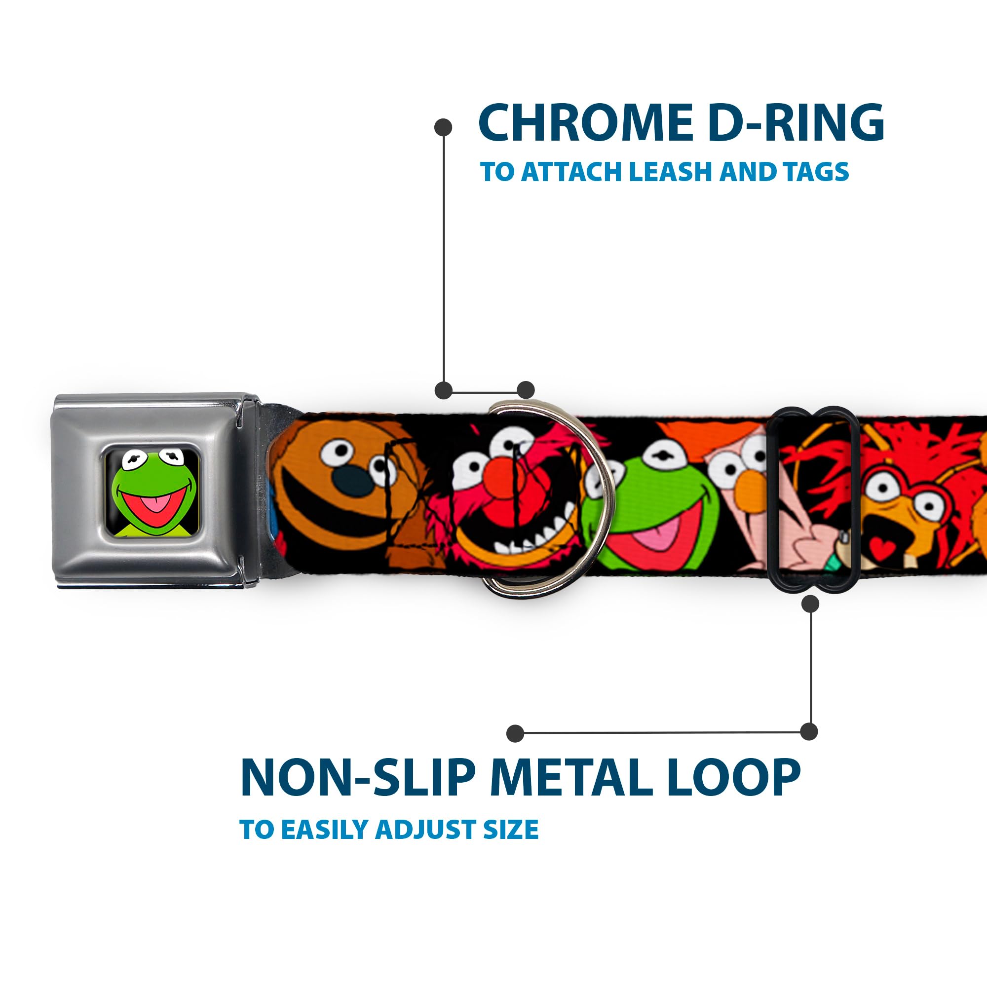Buckle-Down Seatbelt Buckle Dog Collar - Muppets Faces Black - 1' Wide - Fits 9-15' Neck - Small
