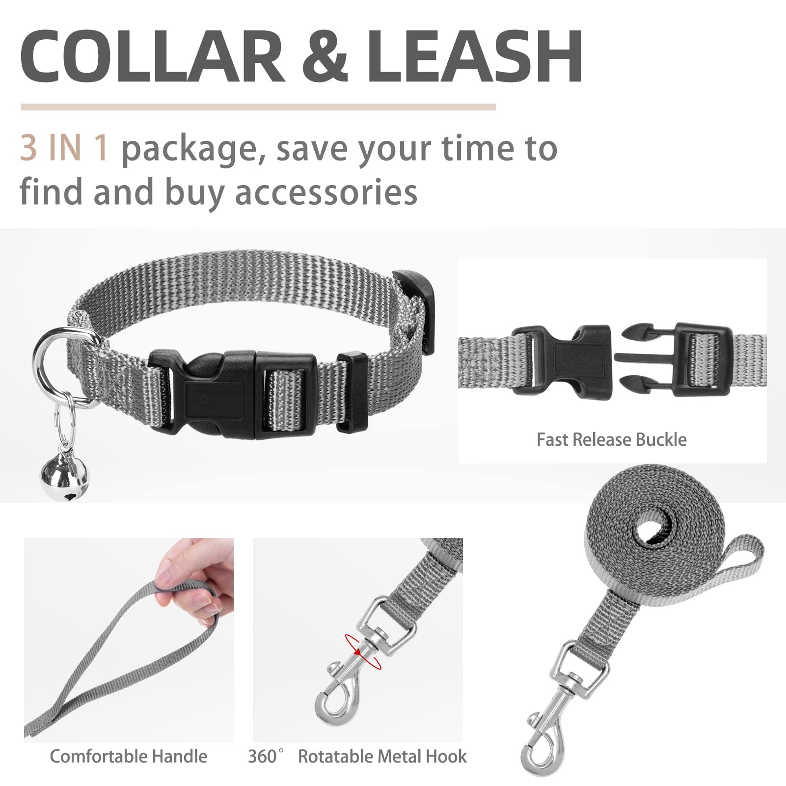 Pupteck Adjustable Dog Harness Collar And Leash Set Step In No Pull Pet Harness For Small Medium Dogs Puppy And Cats Outdoor Walking Running, Soft Mesh Padded Reflective Vest Harnesses, Solid Grey S