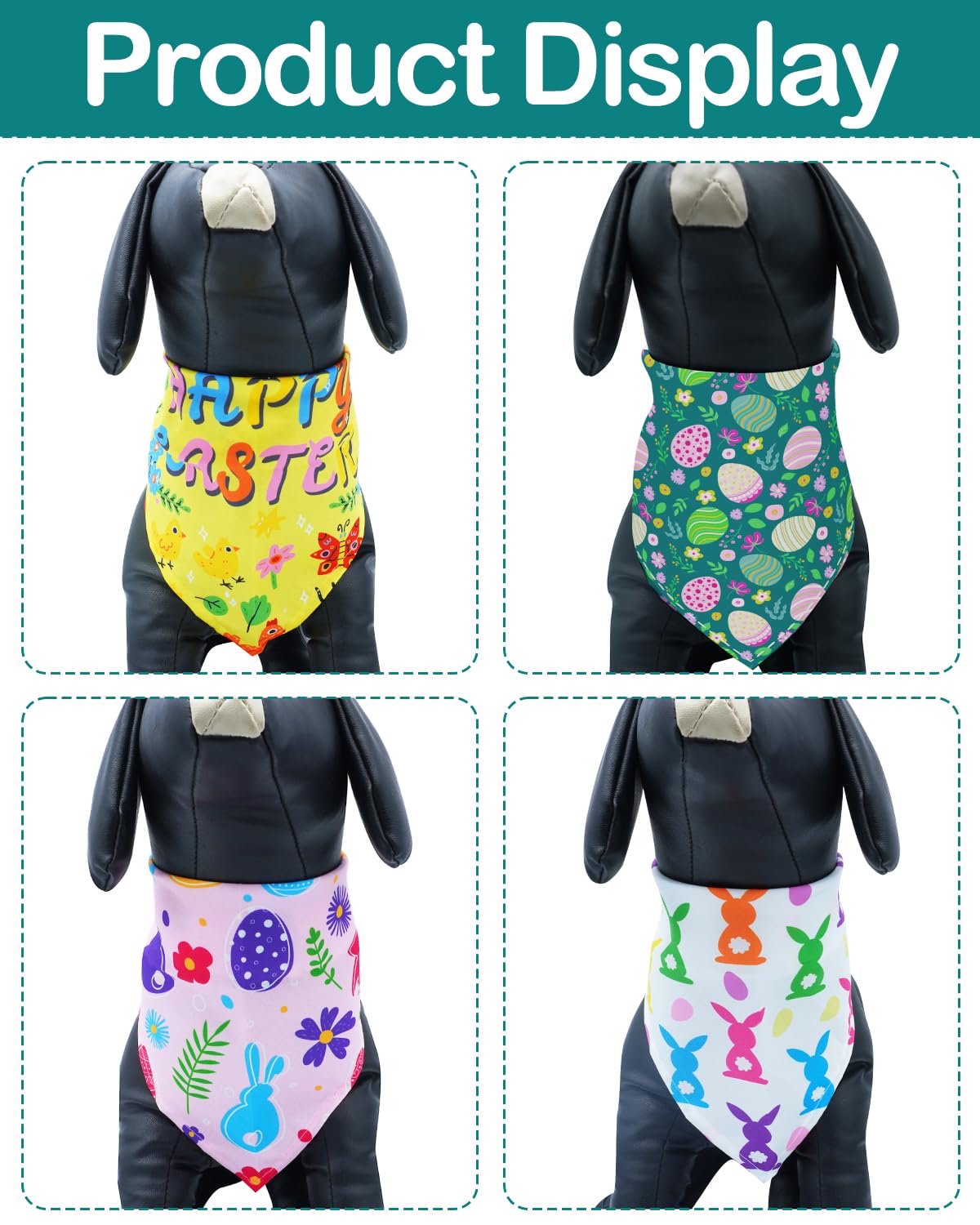 Pet Show 15 Pack Easter Dog Bandanas Bulk Large Medium Small 3 Mixed Sizes Bunny Eggs Dogs Head Scarves Spring Puppy Triangle Bi