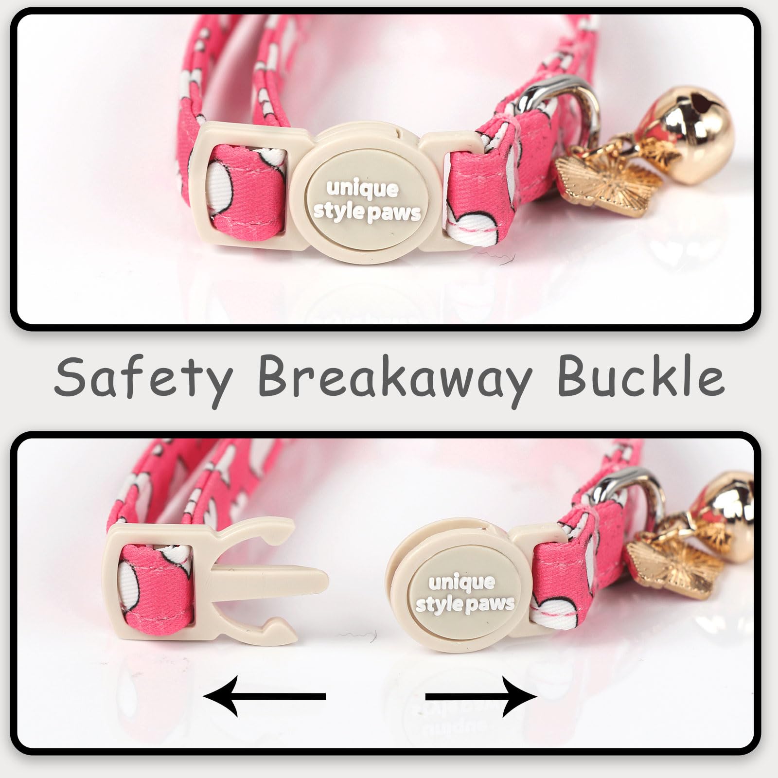 Unique Style Paws 2 Pack Valentine'S Day Kitten Collar Breakaway With Bell&Pendant, Adjustable Safety Red Lip Rainbow Cat Cotton