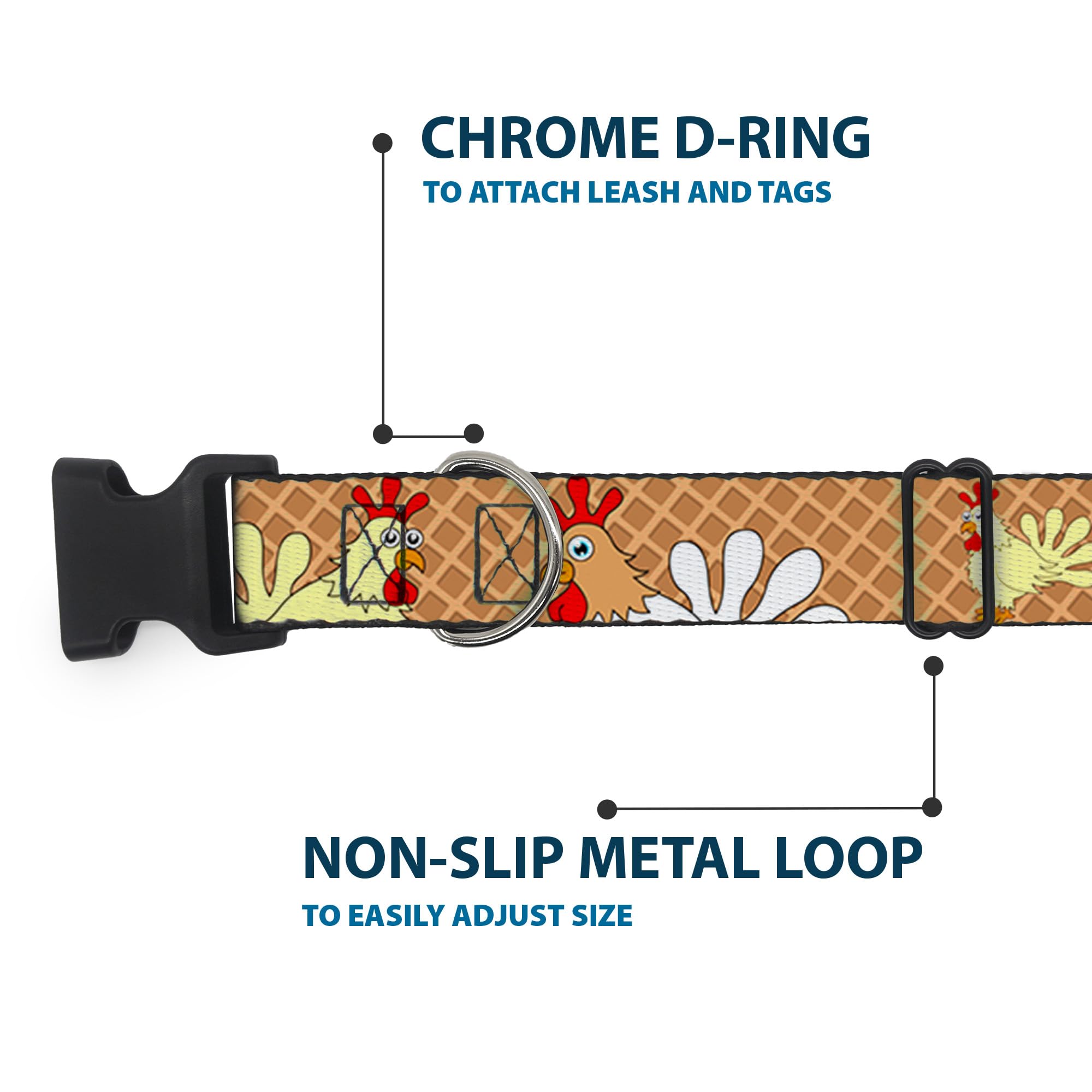 Buckle-Down Plastic Clip Collar - Waffle/Chicken Poses - 1.5 Wide - Fits 16-23 Neck - Medium