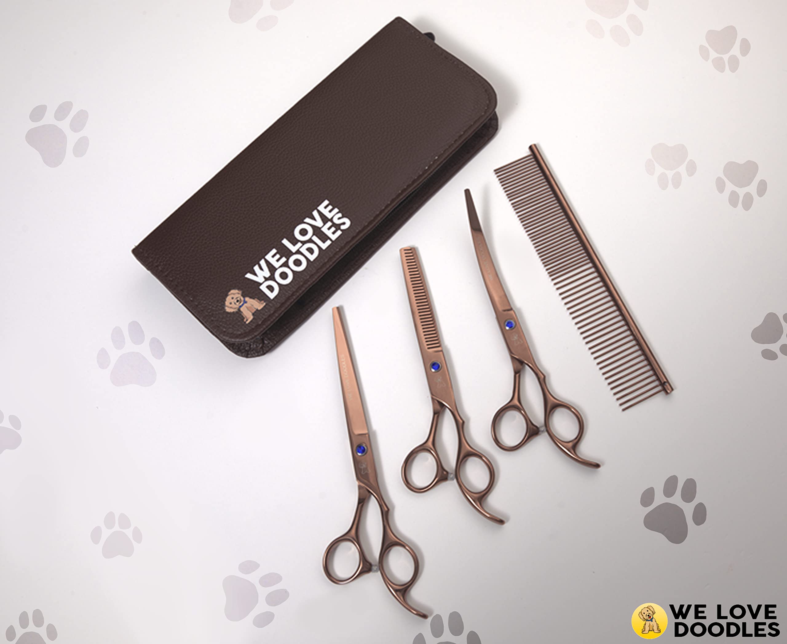We Love Doodles Dog Grooming Scissors Kit - Stainless Steel Curved & Thinning Shears for Goldendoodles