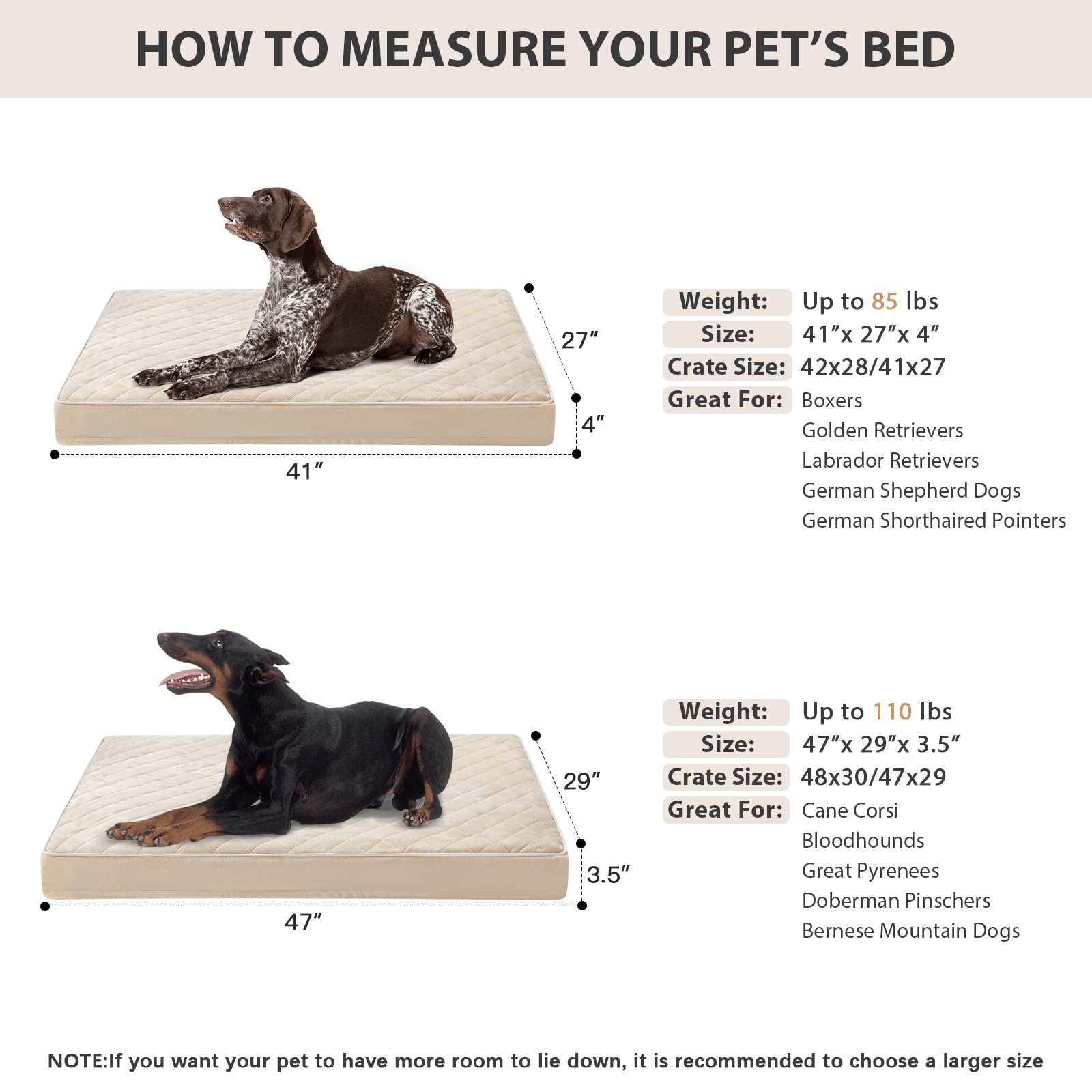WNPETHOME Orthopedic XL Dog Bed, Waterproof Memory Foam, 41"x27"x4", Beige, Model WNHFGDMS4127