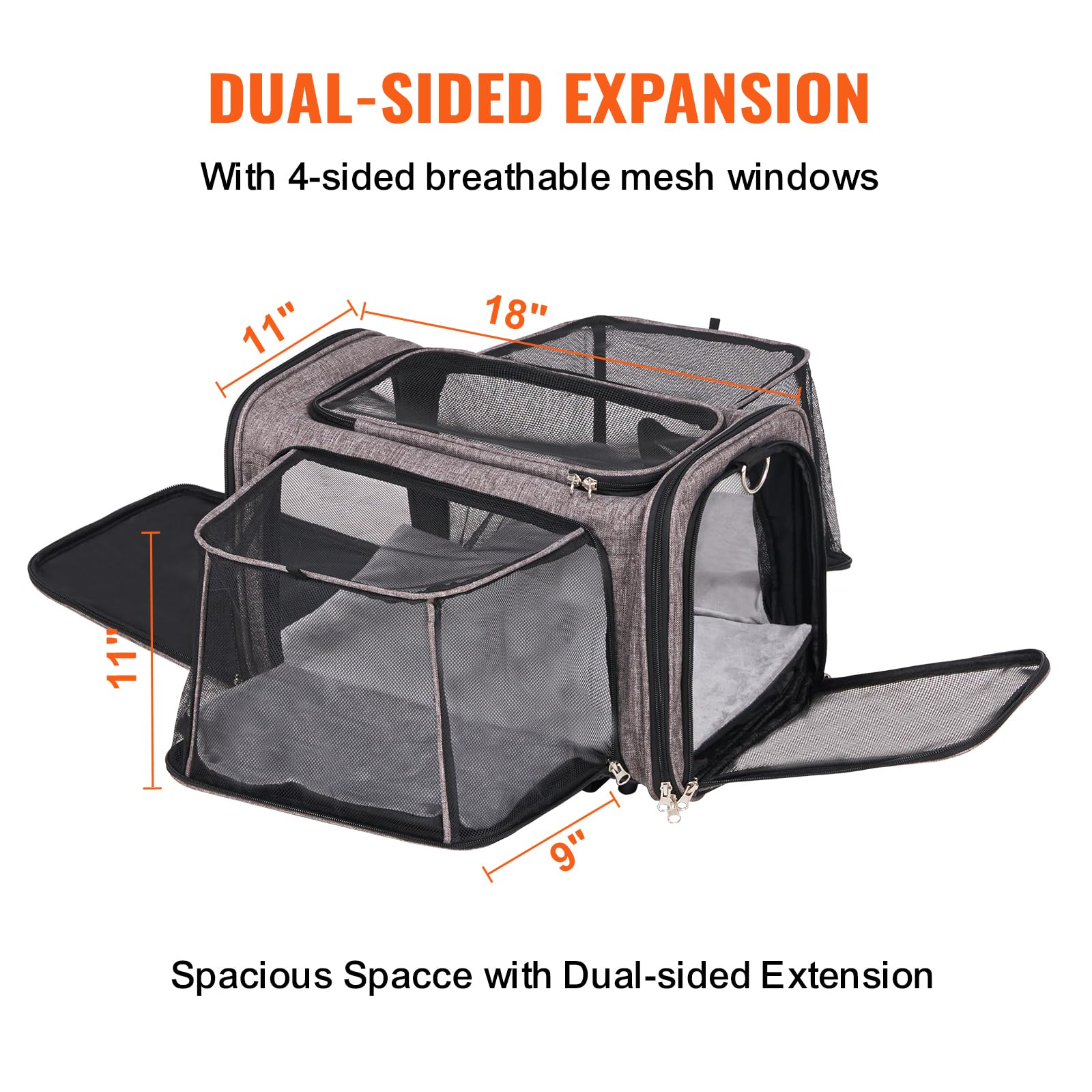 Vevor Airline Approved Pet Carrier With Wheels, Expandable Rolling Cat Dog Carrier For Medium Dogs And Cats Under 25Lbs, Pet Tra