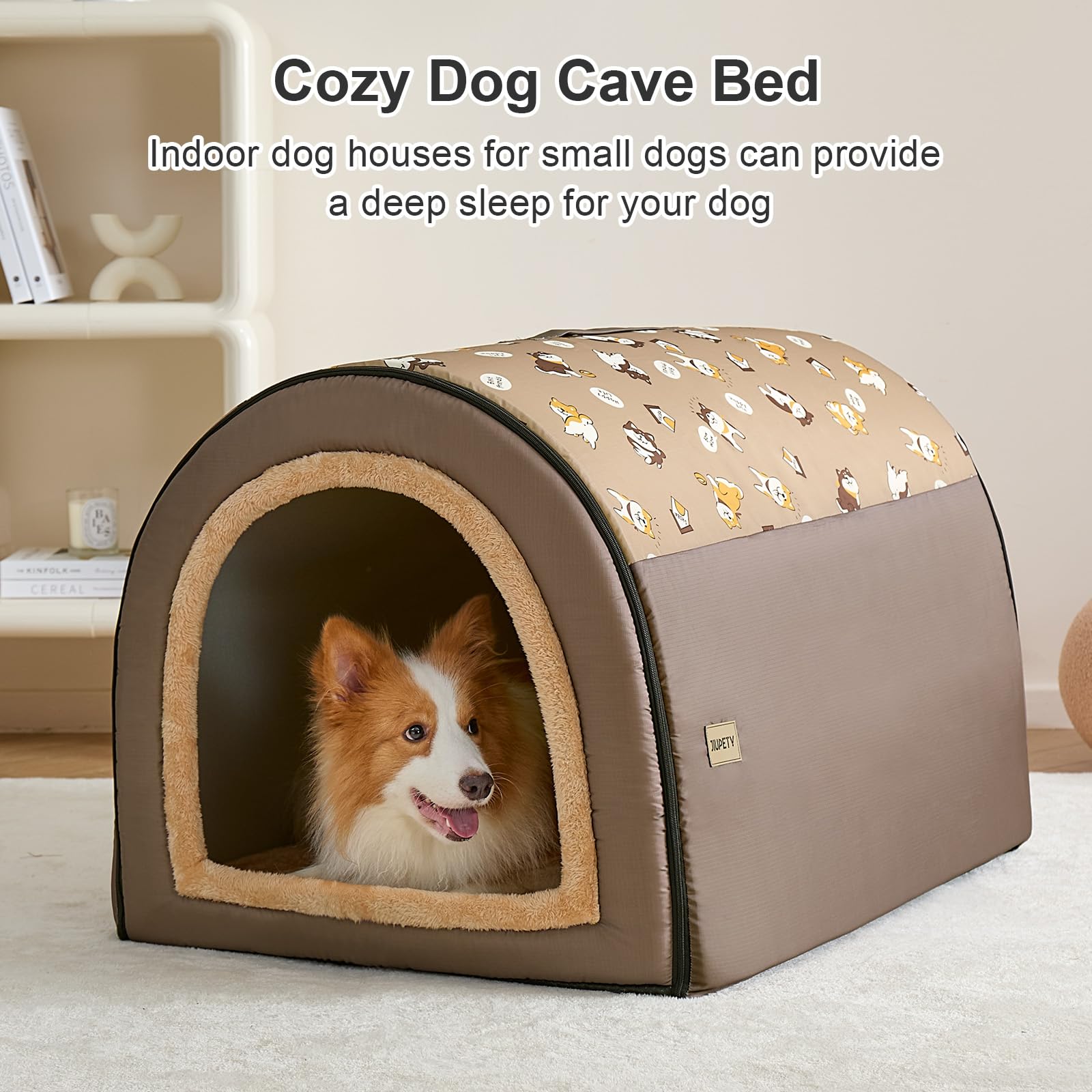 Jiupety 2 In 1 Dog House Indoor, Comfy Cave Bed Covered Dog Bed, Portable House For Medium And Large Dogs, 2Xl(35'  27'  26')