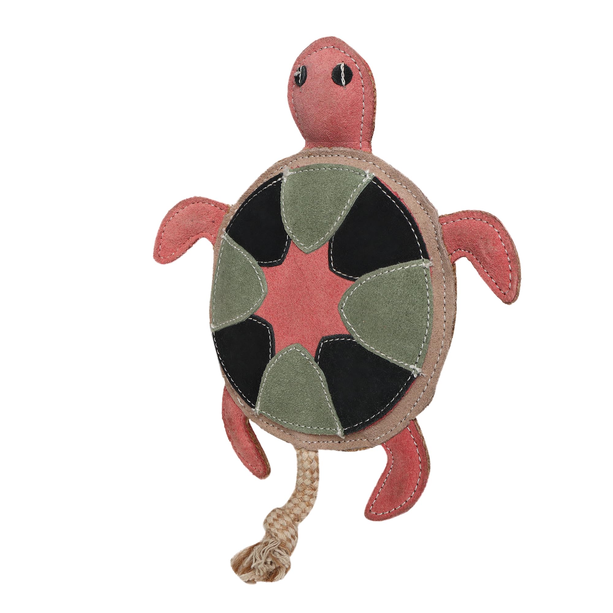 Pet En Care Leather Turtle Chew & Tug Toy | Interactive Rope Tail Dog Toy For Training (Black)