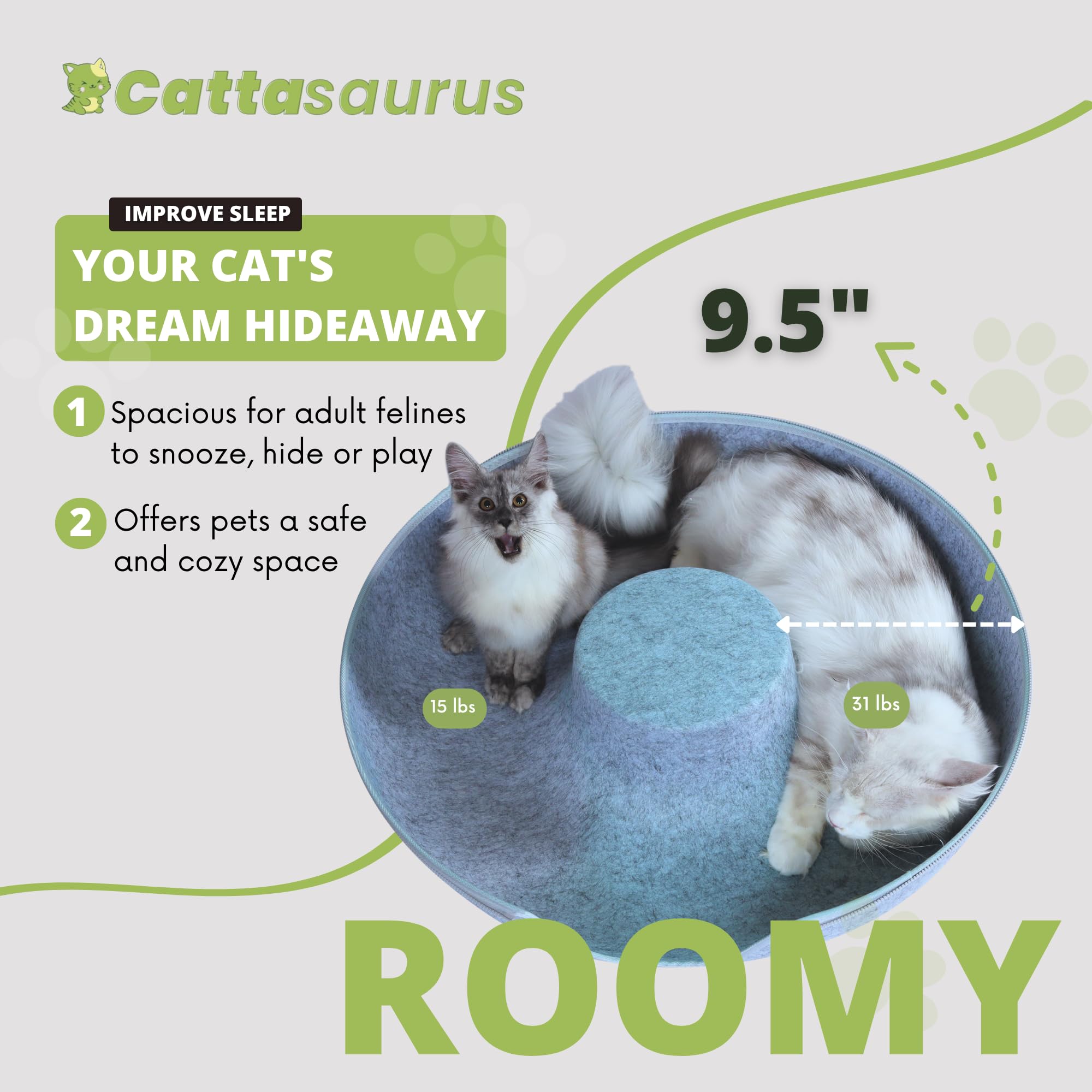 Cattasaurus Peekaboo Cat Cave, Extra Spacious For Multiple & Large Cats 12+ Lbs, Scratch Detachable Cat Beds For Indoor Cats, Wa