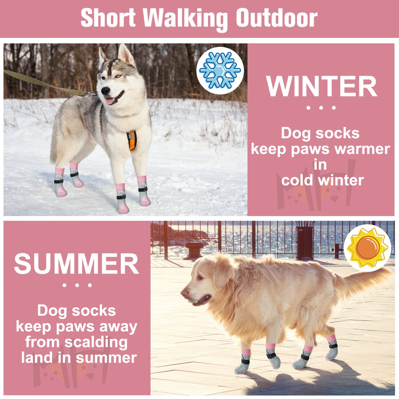 Beautyzoo Anti-Slip Dog Socks,Dog Shoes For Hot/Cold Pavement,Paw Protectors With Grips 3 Pairs For Puppy Small Medium Large Senior Old Dogs,Dog Socks To Prevent Licking And Hardwood Floor Protection