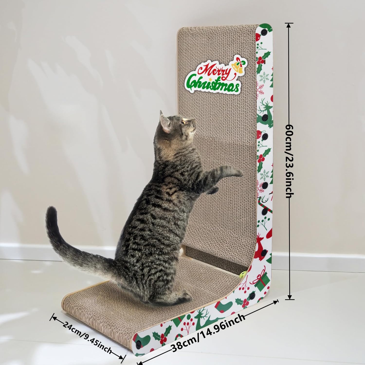 Cardboard Cat Scratcher, 23.6 Inch L Shaped Vertical Cat Scratching Board, Wall-Mount Cat Scratchers For Indoor Cats (Colorful,