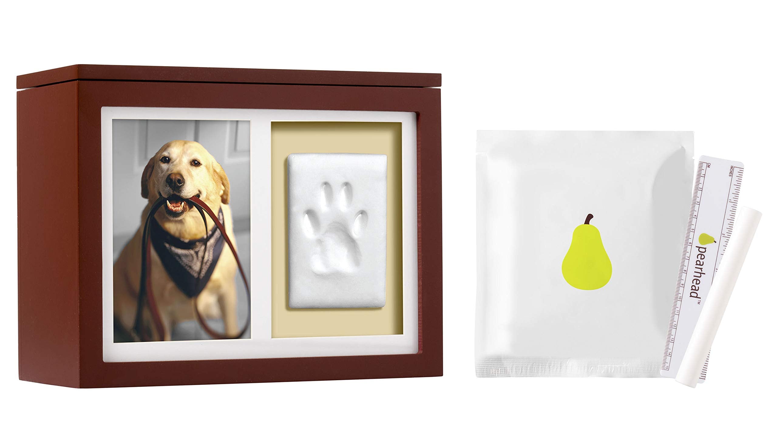 Pearhead Pet Photo Memory Box & Impression Kit, Espresso, Clay Paw Print Urn for Dog/Cat, Model 89006