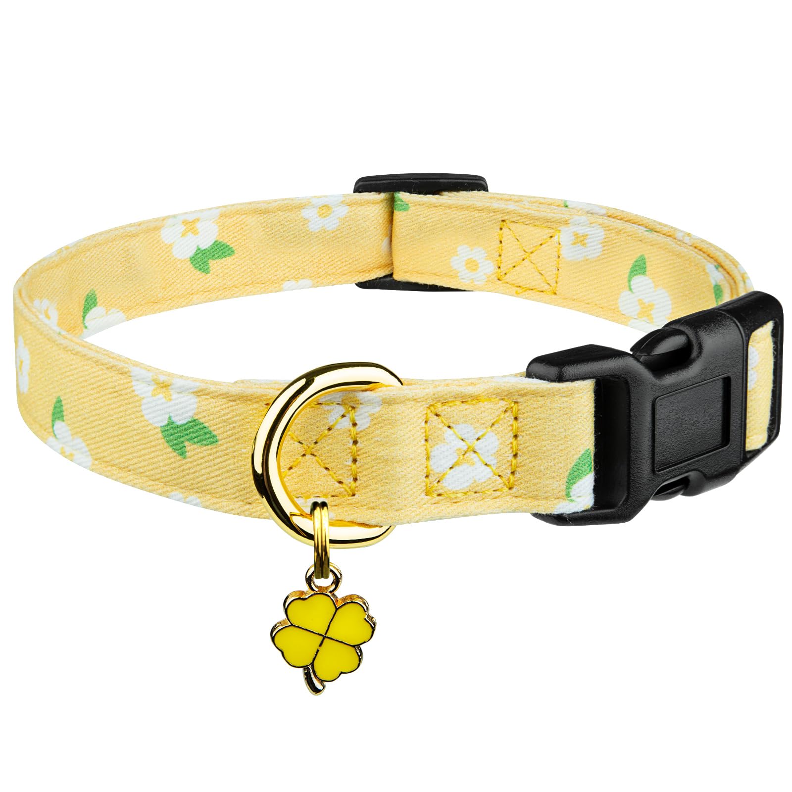 Cotton Handmade Dog Collar Cute And Distinctive Patterns Yellow Flower With Pendant For Girl Boy Dogs Collars M