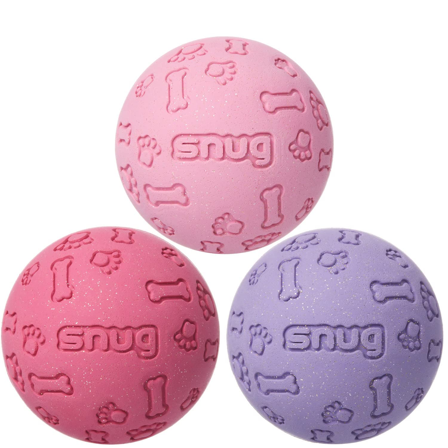 Snug Rubber Dog Balls - Indestructible Tennis Size for Small/Medium Dogs - Chic (3 Pack)