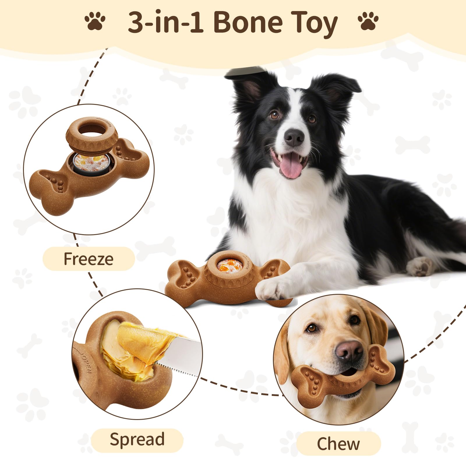 PETSWEET 3-in-1 Enrichment Chew Toy for Aggressive Chewers, Interactive Toy Keep Them Busy, Frozen Dog Treat Toy with Peanut But