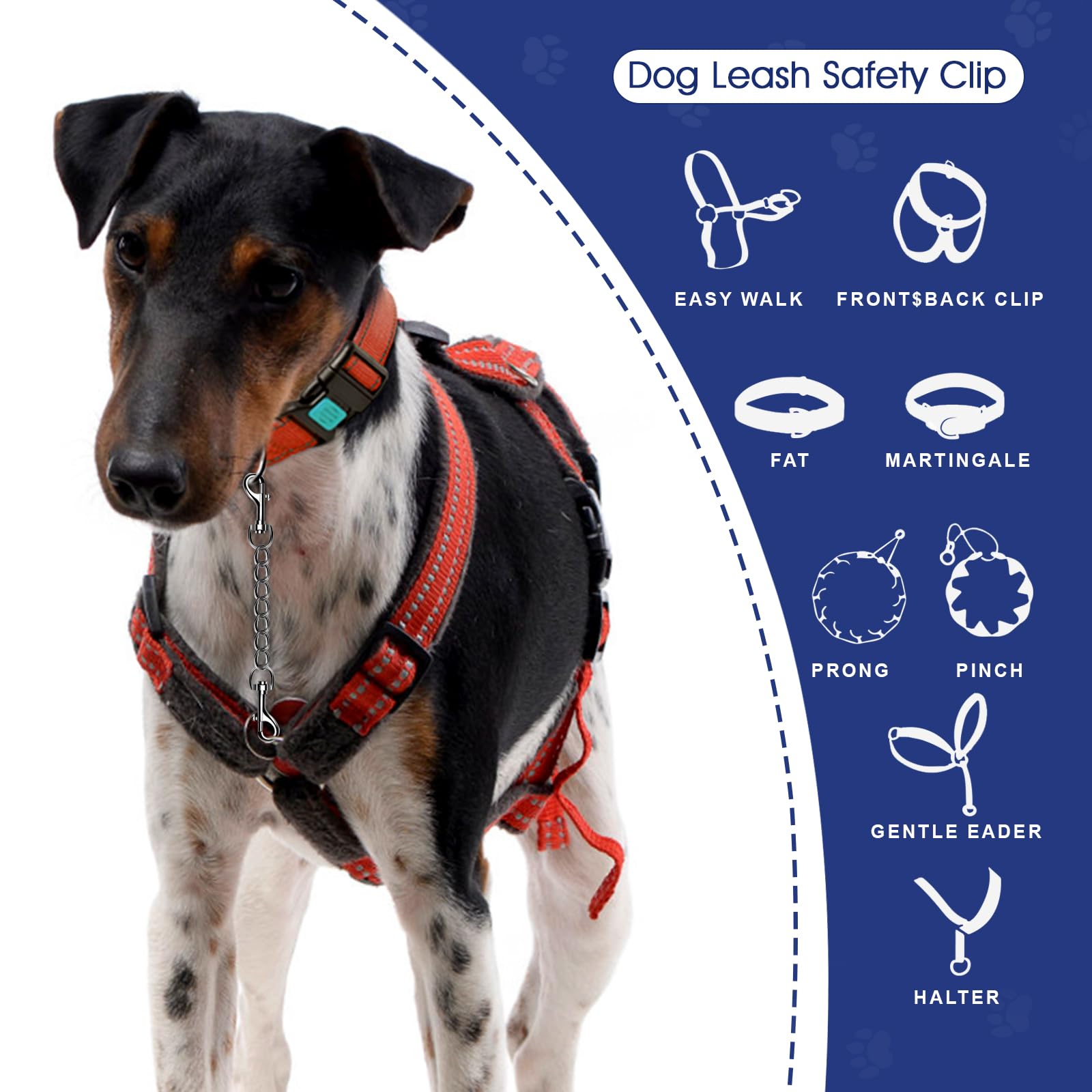 HUMLANJ Metal Dog Collar Clips - 4 Pack Heavy Duty Stainless Steel, 8 Inches, Double Ended Backup Clasp for Harness to Collar Safety