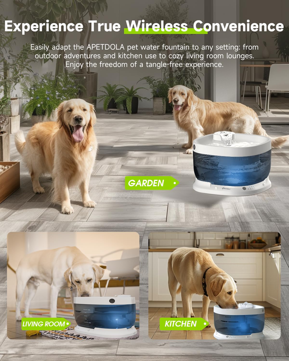 Apd Apetdola Wireless Dog Water Fountain, Battery Operated Dog Water Dispenser With Motion Sensor, 7L/237 Fl Oz Cordless Pet Fou