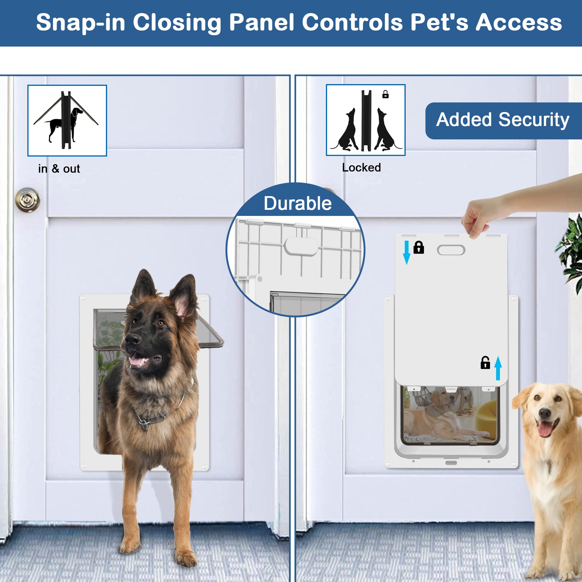 Ceesc Large Dog Door For Pets Up To 100 Lb, Weatherproof Pet Door For Cats And Dogs, Durable, Snap-In Closing Panel Included, Su