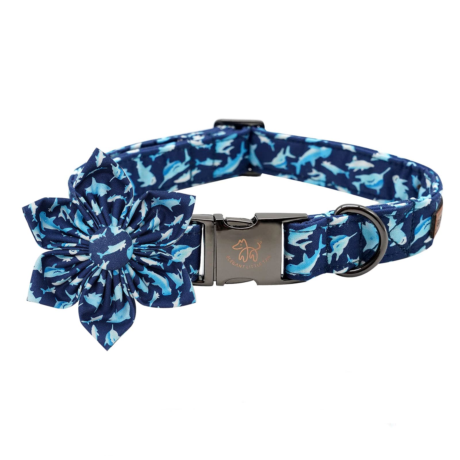 Elegant little tail Dog Collar with Flower - Shark Print Dog Collar Durable Cute Flower Collar Adjustable Dog Collar for Large D