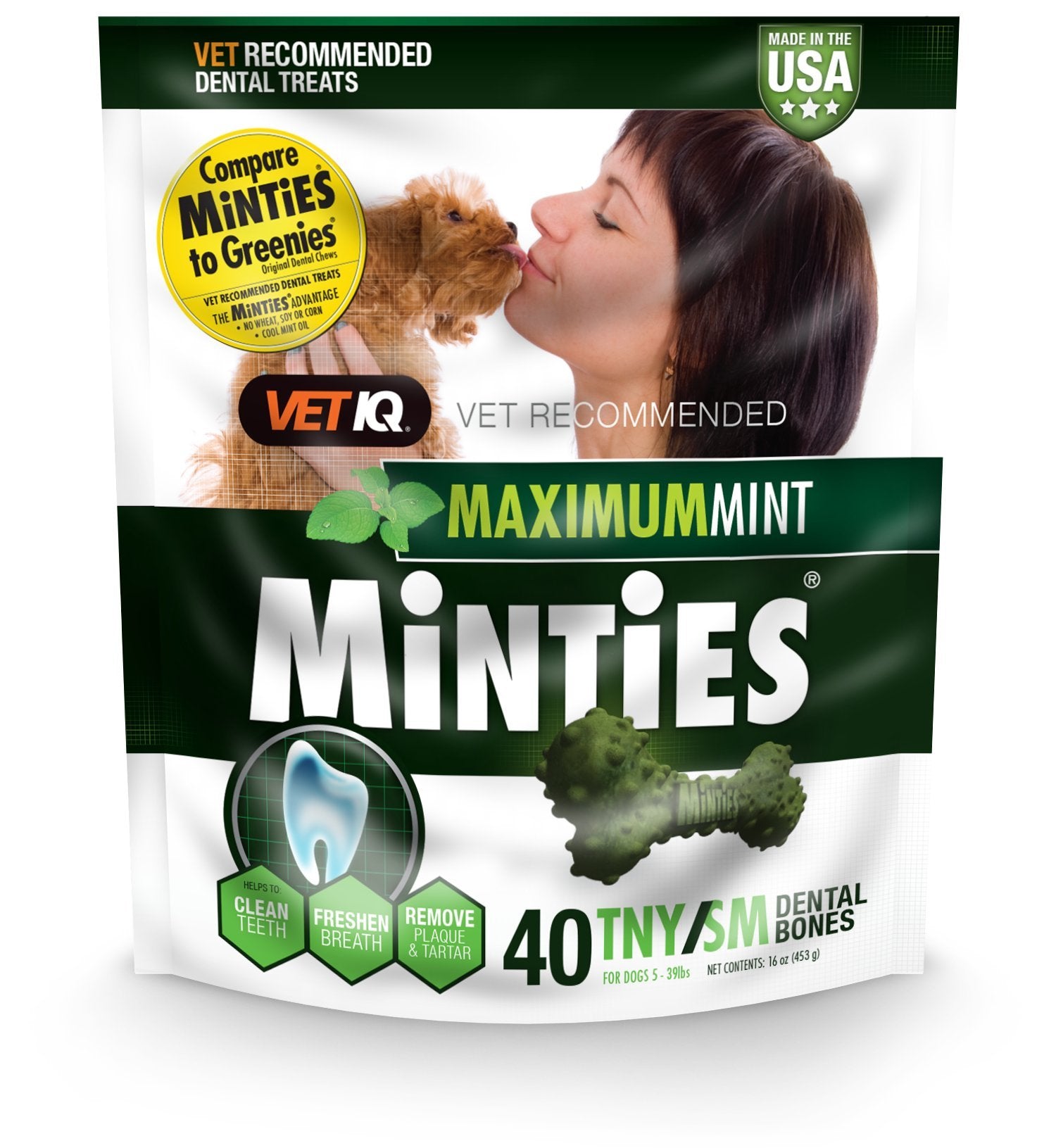 VetIQ Minties Dog Dental Bone Treats, Dental Treats for Dogs, Tiny/Small, 16oz