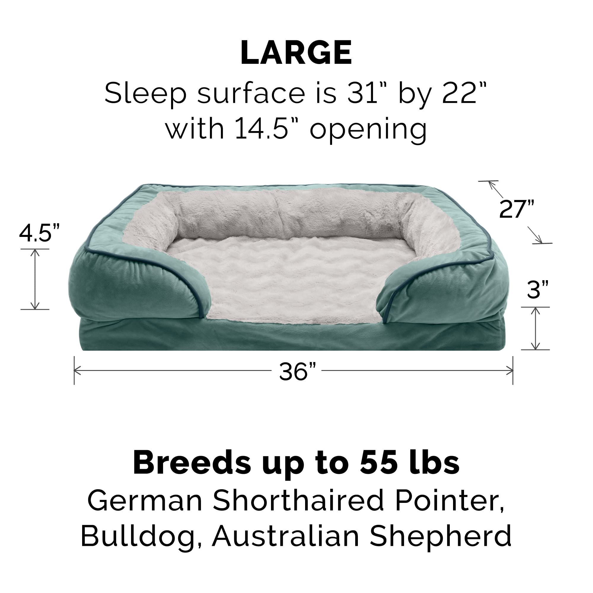 Furhaven Large Dog Bed Cover, Plush & Velvet Waves, Machine Washable, Celadon Green, 36L x 27W, Sofa-Style Replacement Cover