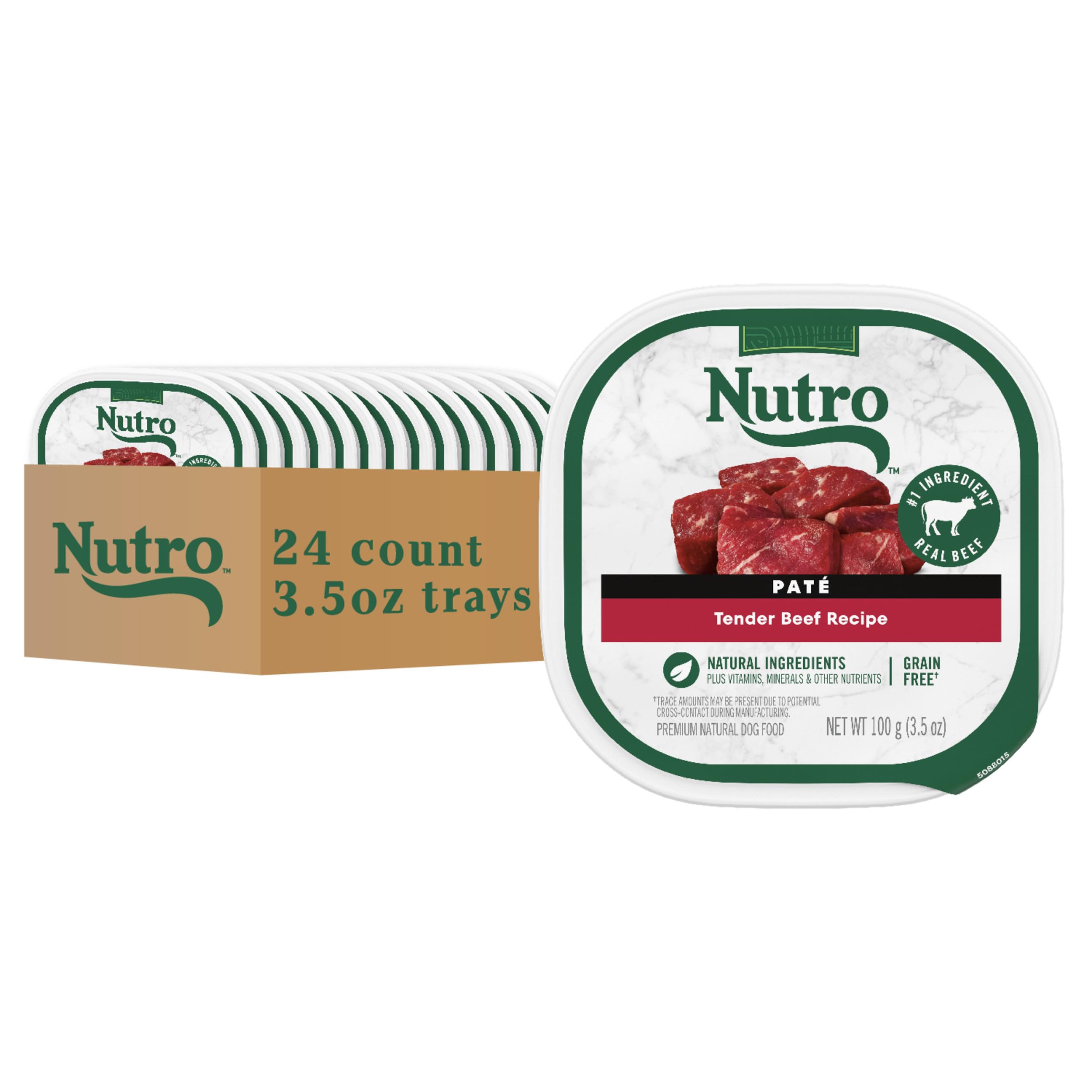Nutro Adult Natural Grain Free Wet Dog Food Pate, Adult Dog Food Wet Recipe, Tender Beef Recipe, 3.5 oz. Trays (24 Count, Pack o