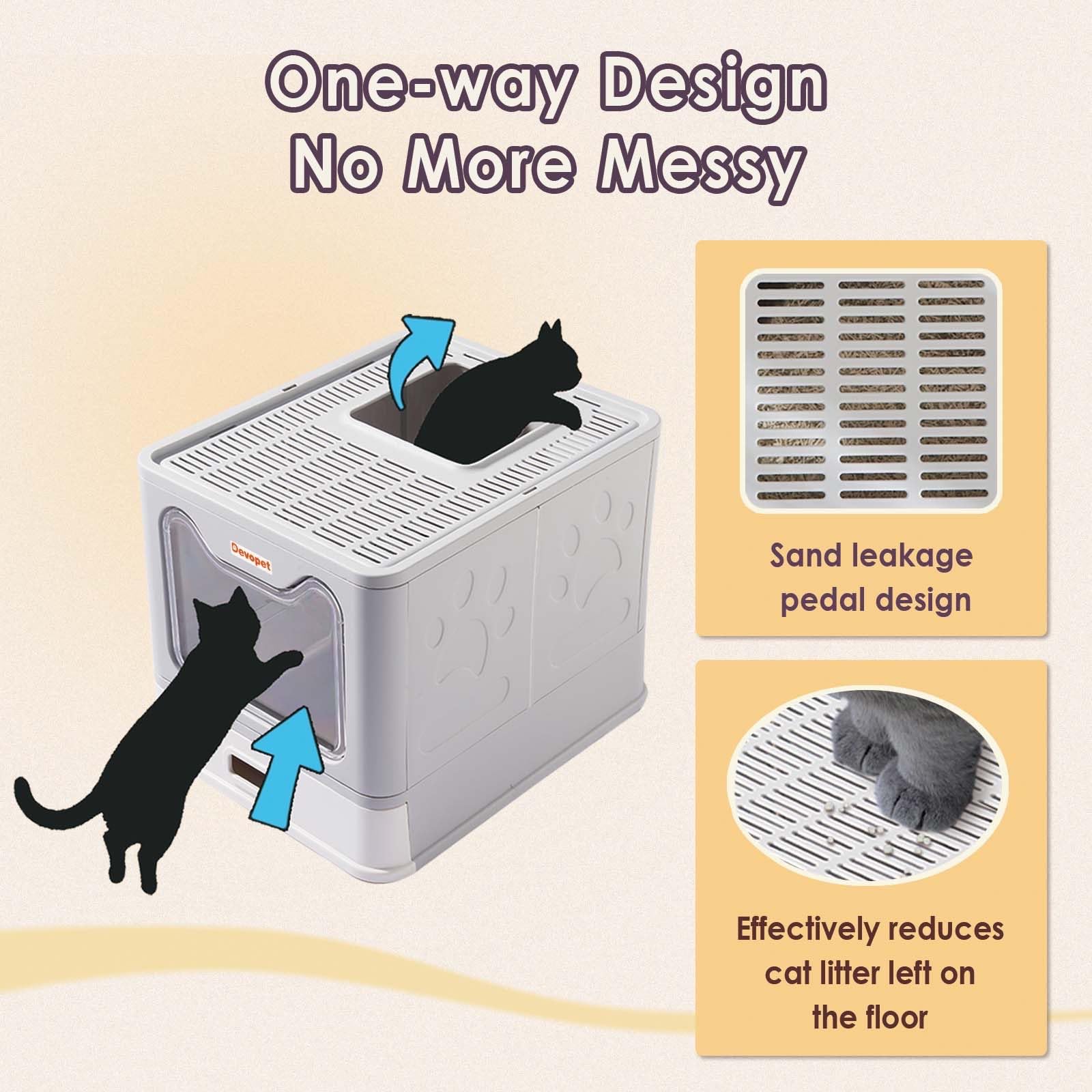 Devopet Stainless Steel Cat Litter Box with Lid, Enclosed Cat Litter Boxes, Covered Top Entry Litter Box, Foldable Large Metal B