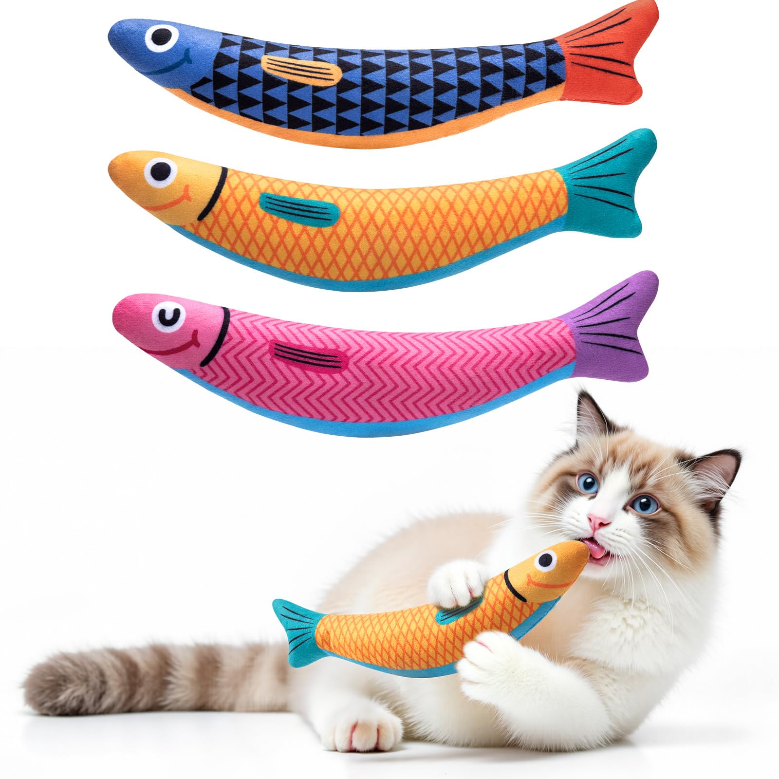 Interactive Cat Toys with[5000mg Premium A+Catnip &Silvervine][Baby Grade] Soft Chew Kicker Cat Toys for Indoor Cats & Kittens, 