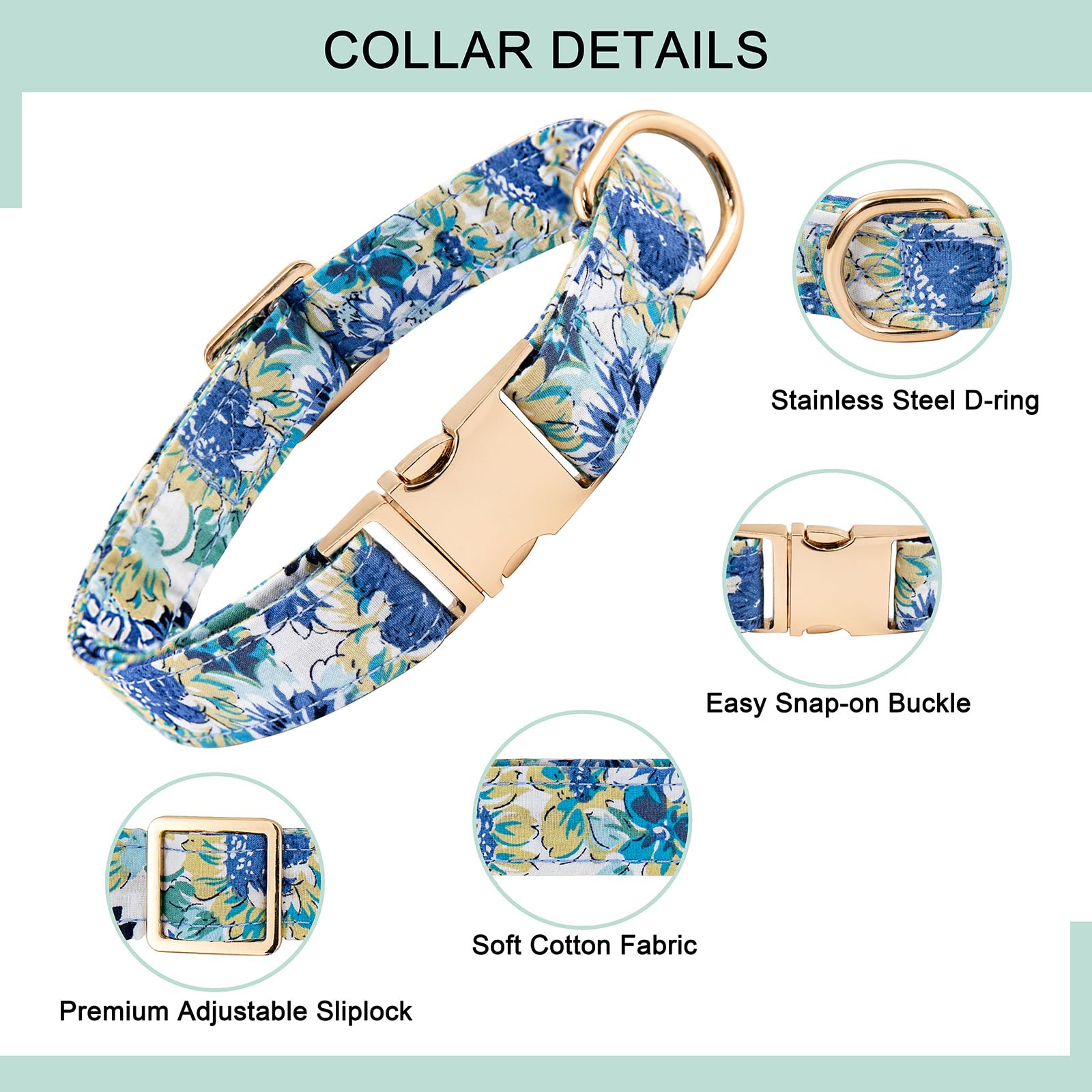 Airtag Dog Collar,Adjustable Dog Collars With Airtag Holder,Cute Puppy Collars With Metal Buckle, Soft Padded Blue Flower Patter