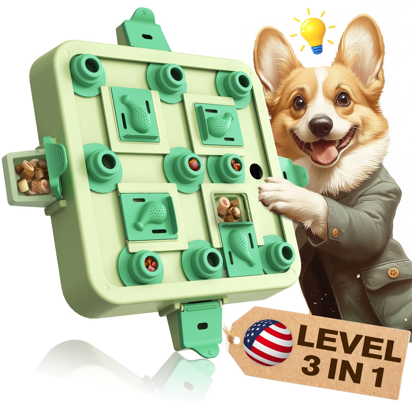 KADTC Dog Chess Puzzle Toy Brain Stimulation Mentally Stimulating Cognitive Busy Food Enrichment Boredom Toys Level 3 2 1 Treat 
