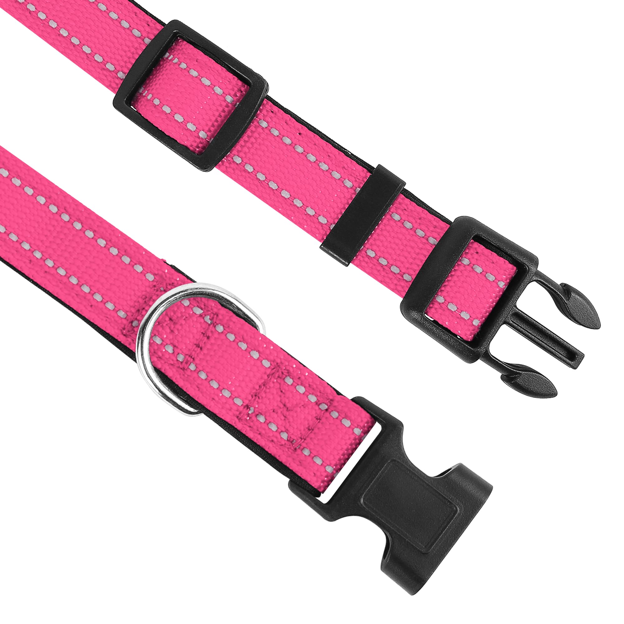 Pwod Reflective Dog Collar, Adjustable Soft Neoprene Padded Nylon Pet Collars With Buckle For Small Dogs, Hotpink,S