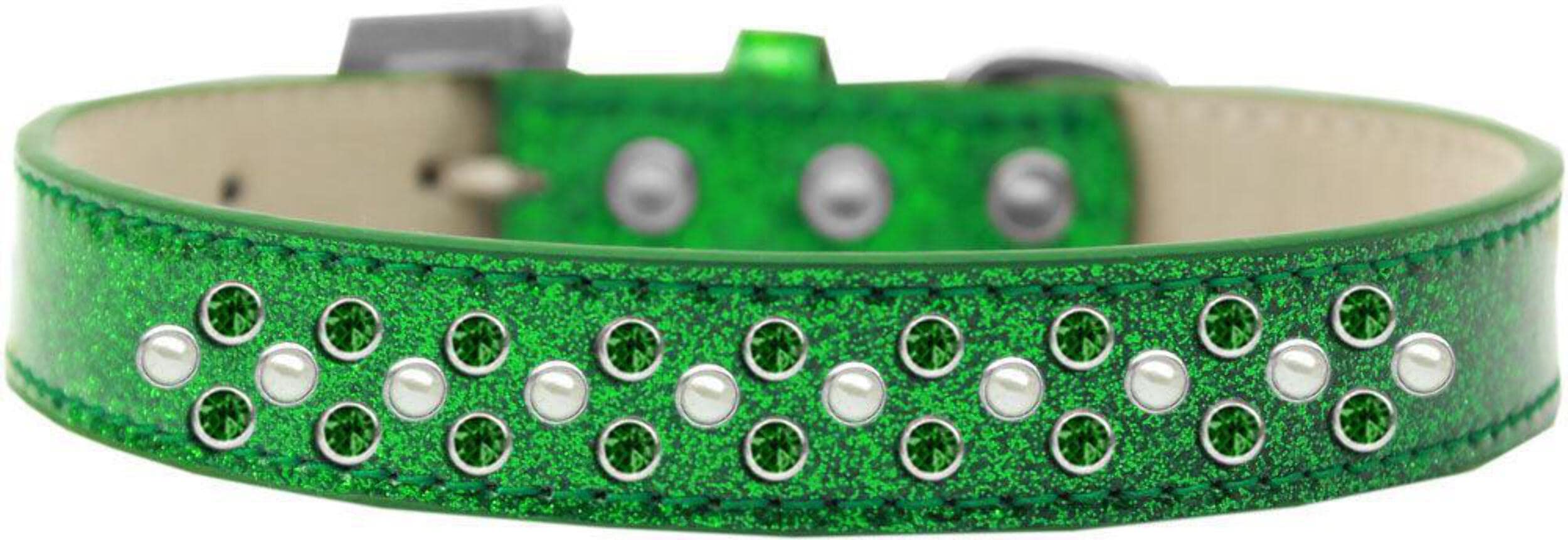 Mirage Pet Products Sprinkles Ice Cream Dog Collar with Pearl & Emerald Green Crystals, Size 16, Emerald Green
