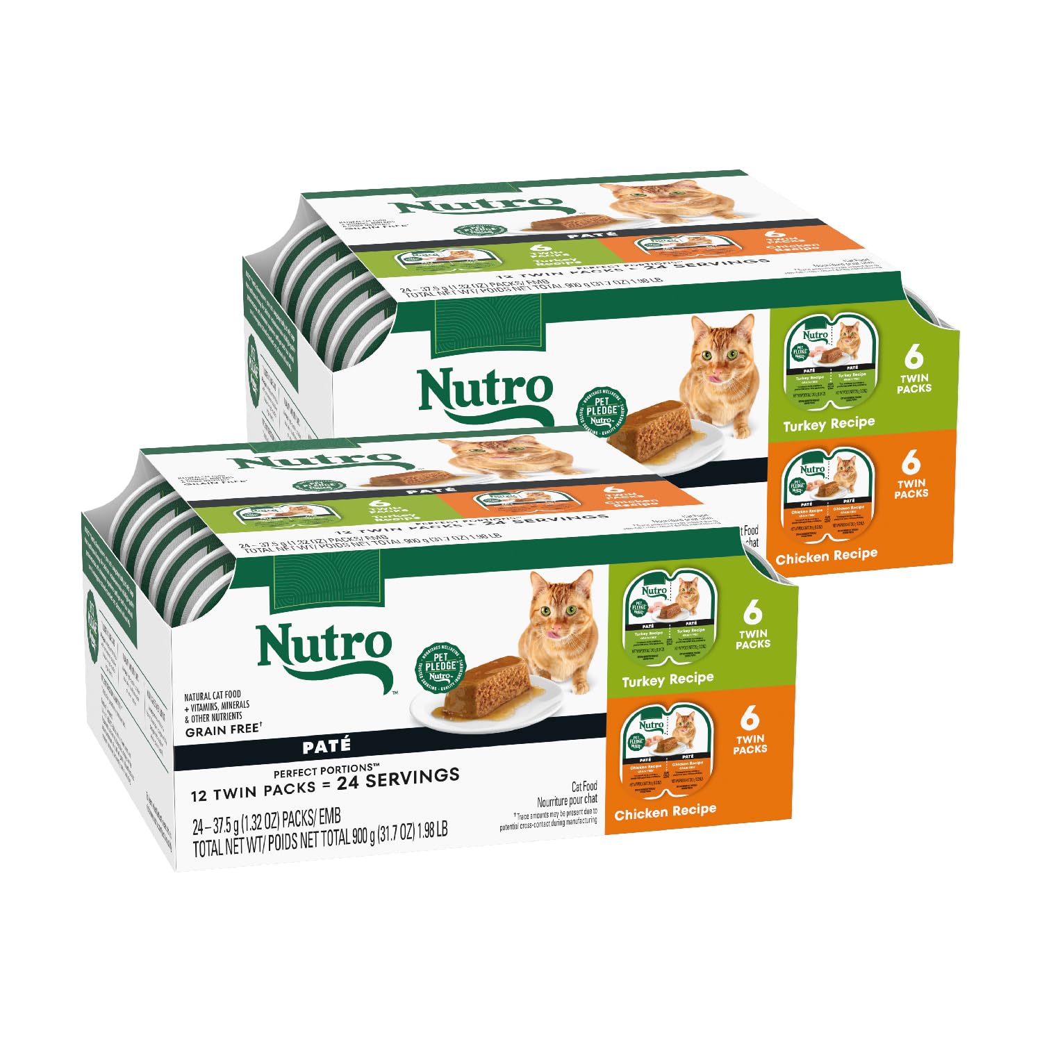 Nutro Wet Cat Food Pat   Multipack: Turkey Recipe and Chicken Recipe, 2.64 oz. Trays (12 Count, Pack of 2)
