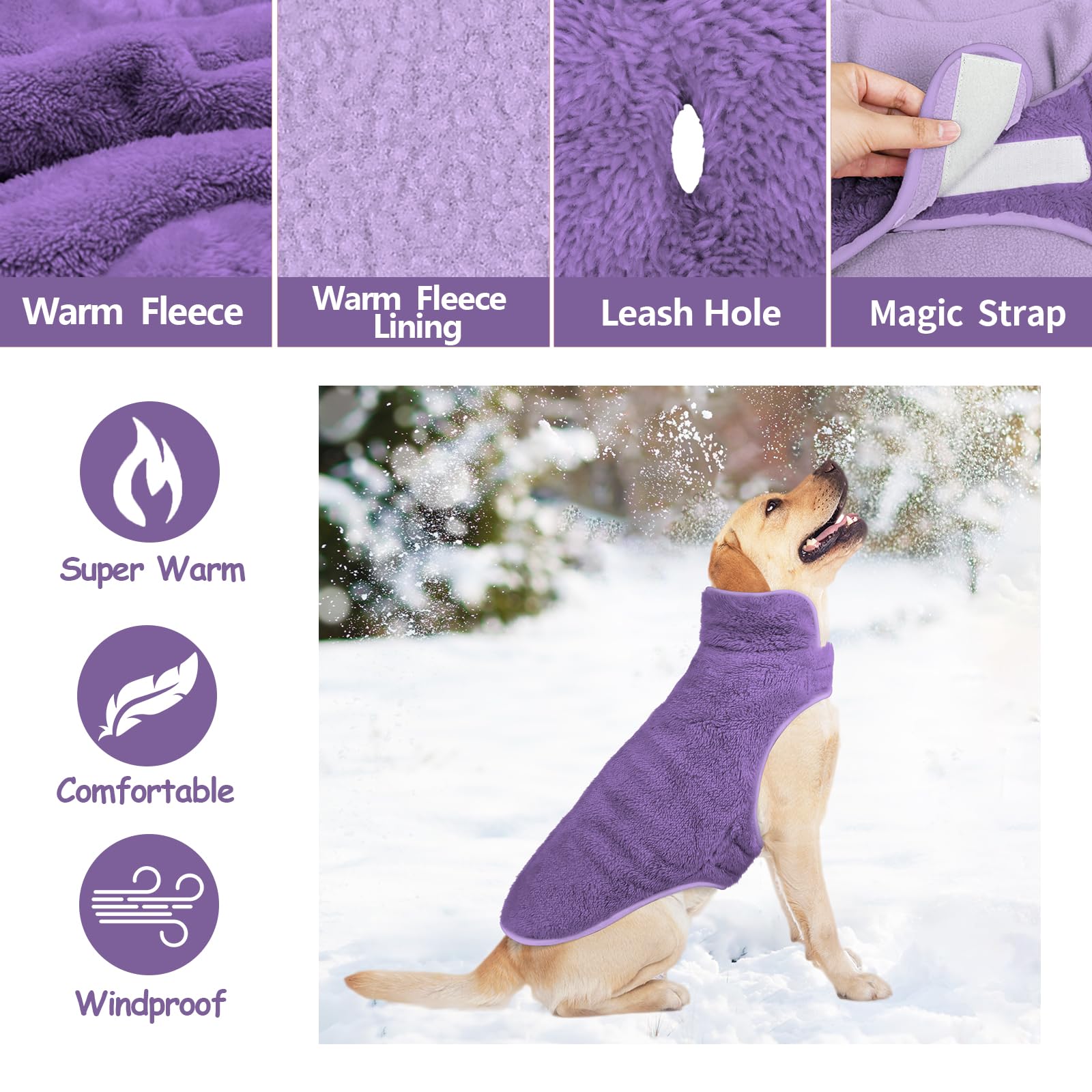 Malier Reversible Fleece Dog Coat, Windproof Warm Snow Jacket Vest For Small To Large Dogs (Purple, X-Small)
