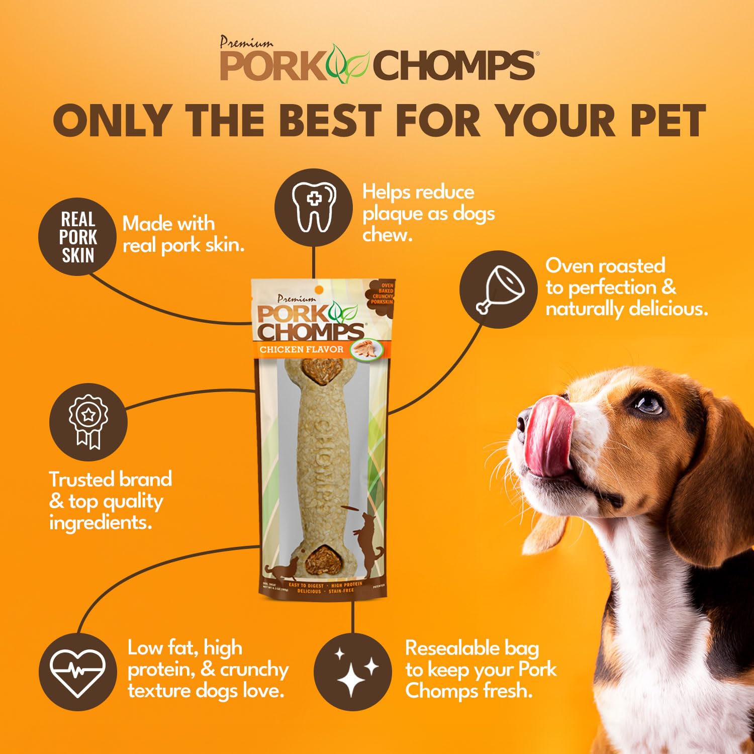 Pork Chomps Dog Chew, 7-inch Crunchy Bone, Chicken Flavor, 1 Count