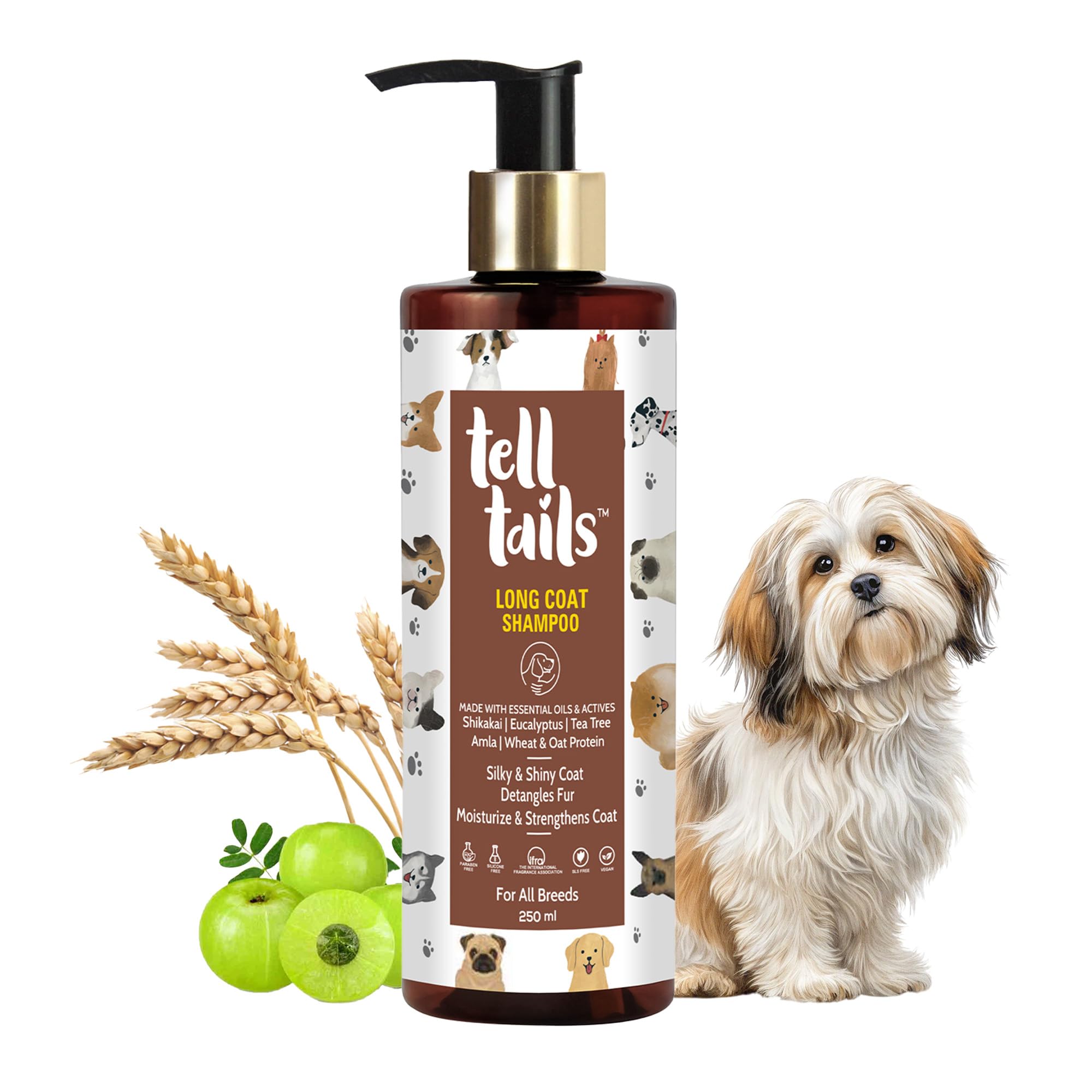 Telltails Long Coat Dog Shampoo - 250Ml - Moisturises, Detangles & Strengthens - Shikakai, Eucalyptus, Tea Tree, Amla, Wheat & O