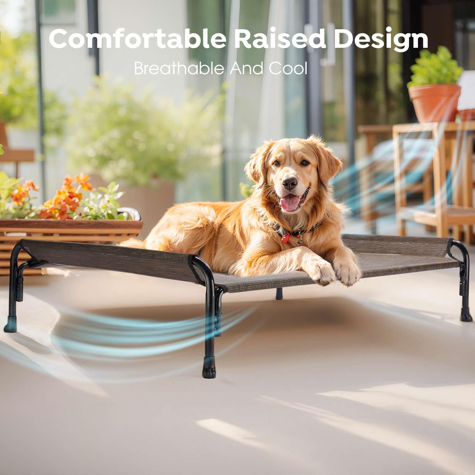 Veehoo Elevated Dog Bed, Outdoor Raised Dog Cots Bed For Large Dogs, Cooling Camping Elevated Pet Bed With Slope Headrest For Indoor And Outdoor, Washable Breathable, X-Large, Brown, Cwc2204
