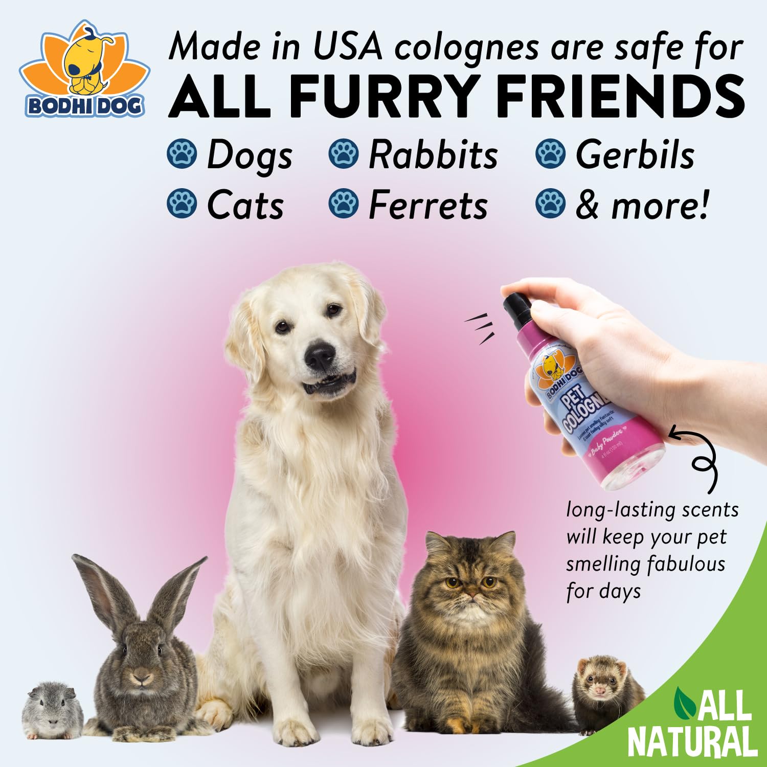 Bodhi Dog Natural Cologne Spray For Dogs & Cats - Baby Powder Scent, 4 Fl Oz