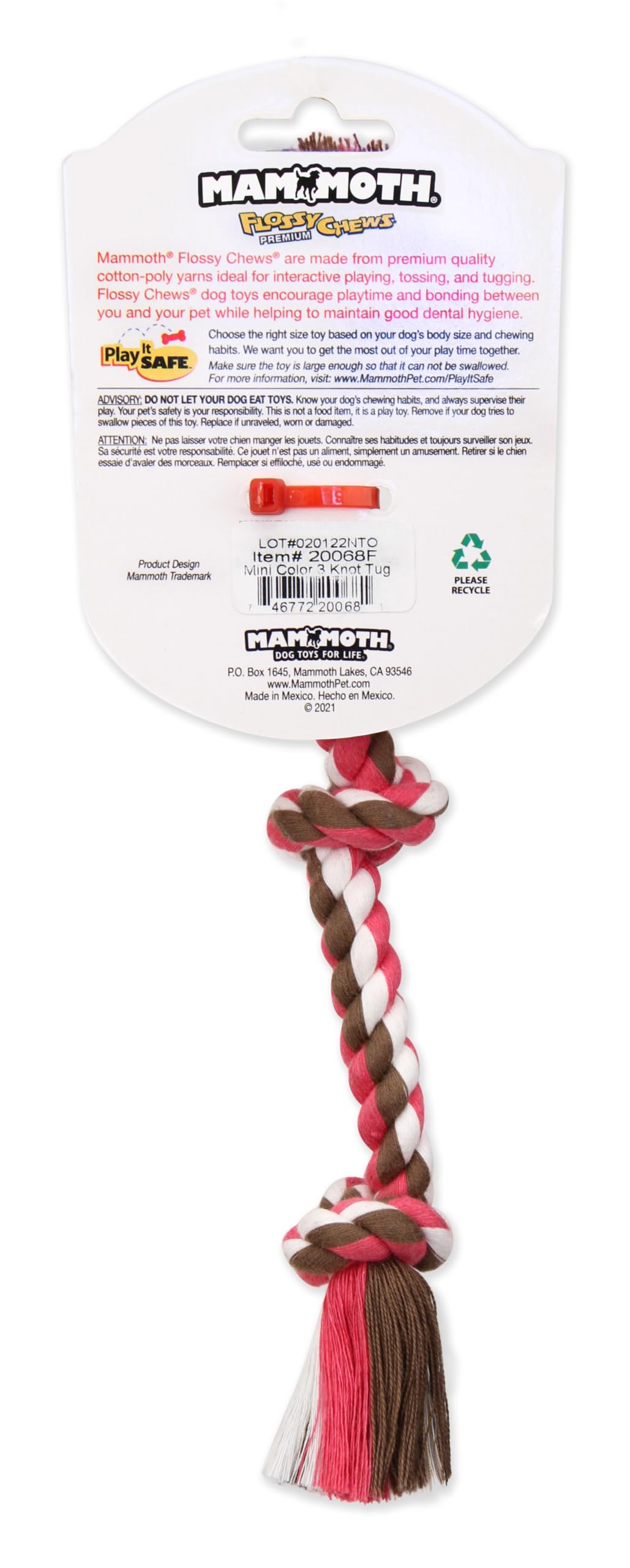Mammoth Flossy Chews Color Rope Tug – Premium Cotton-Poly Tug Toy For Dogs – Interactive Dog Rope Toy – Tug Dog Chew Toy